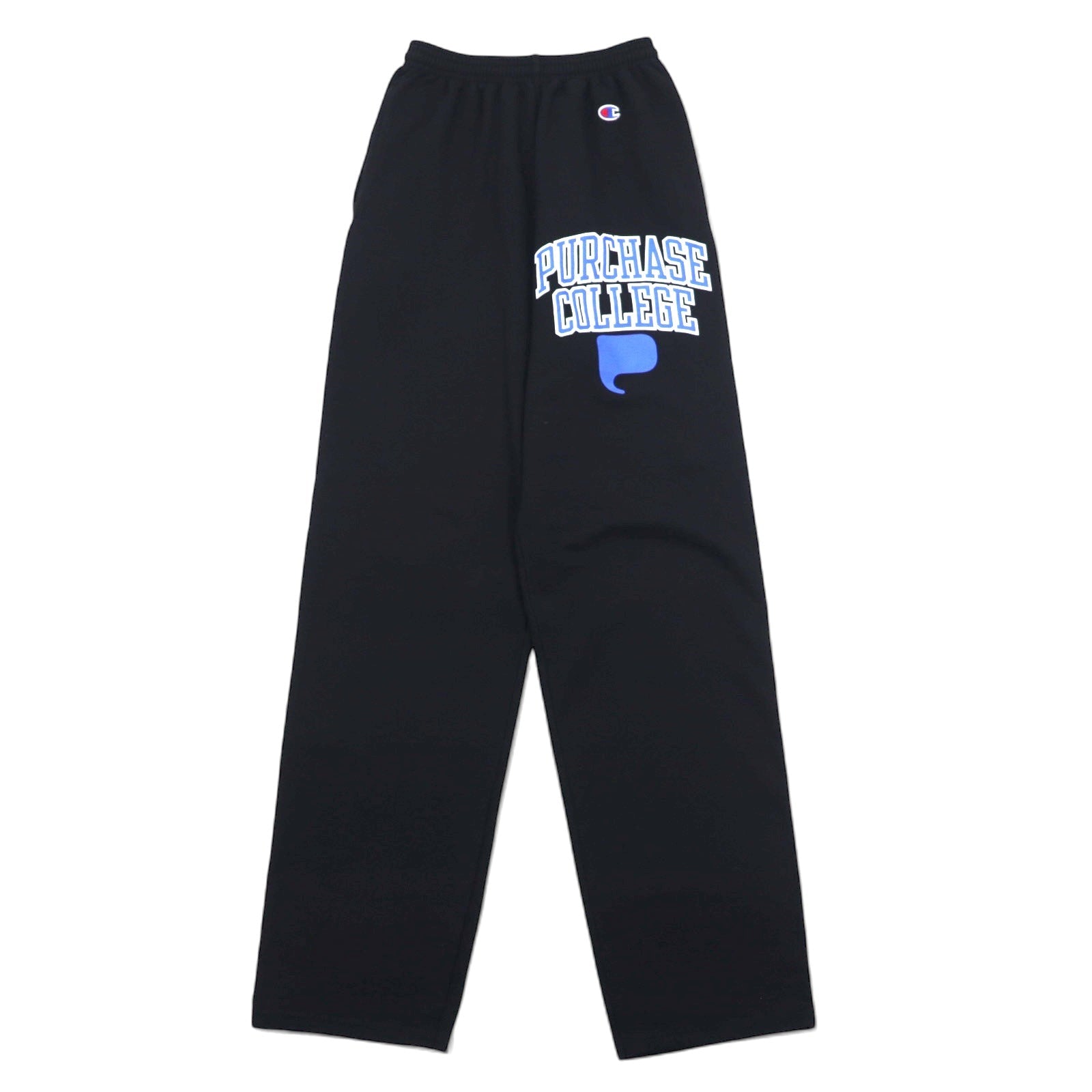 Champion Pantaloni sportivi easy, taglia L, neri, cotone, interno felpato, stampa college PURCHASE COLLEGE, made in El Salvador
