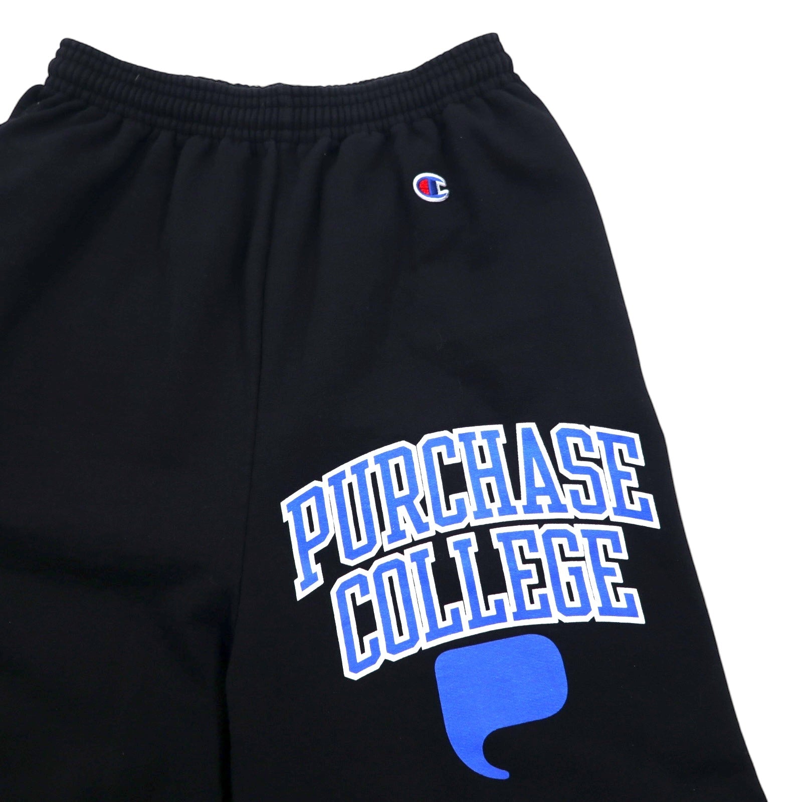 Champion Pantaloni sportivi easy, taglia L, neri, cotone, interno felpato, stampa college PURCHASE COLLEGE, made in El Salvador