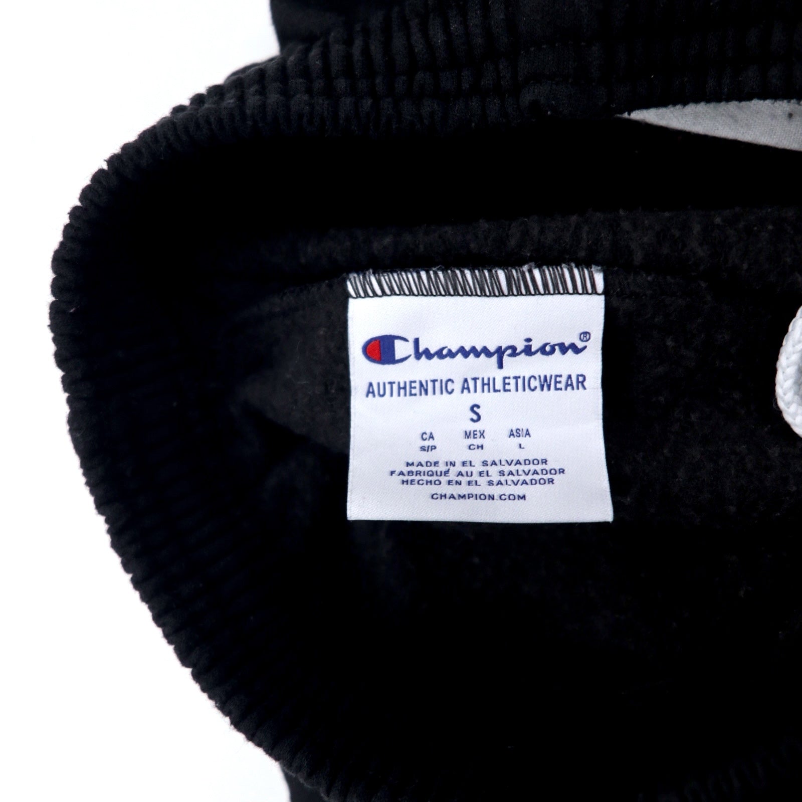 Champion Pantaloni sportivi easy, taglia L, neri, cotone, interno felpato, stampa college PURCHASE COLLEGE, made in El Salvador