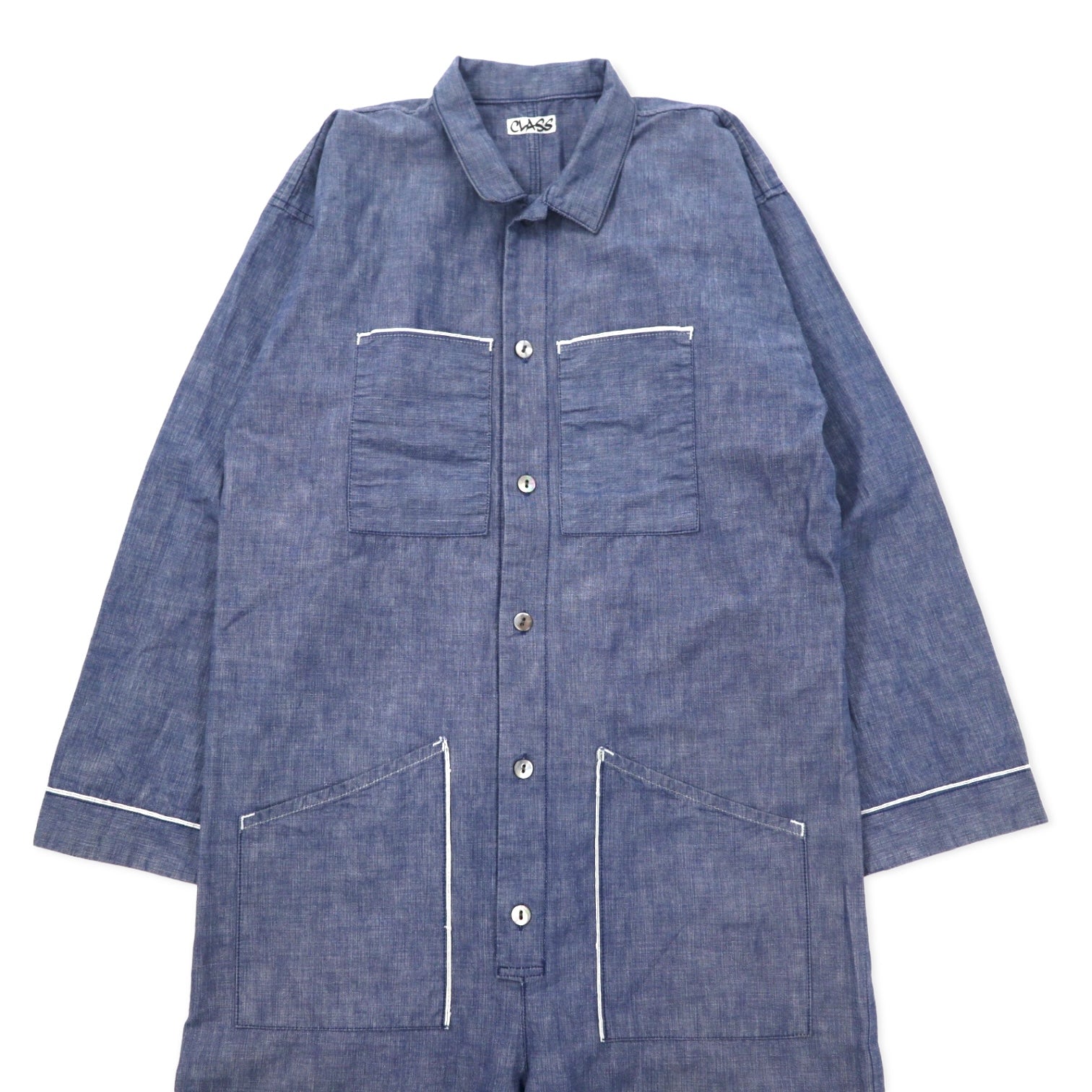 Tuta intera all-in-one CLASS, taglia M, colore blu, chambray di cotone, prodotto in Giappone