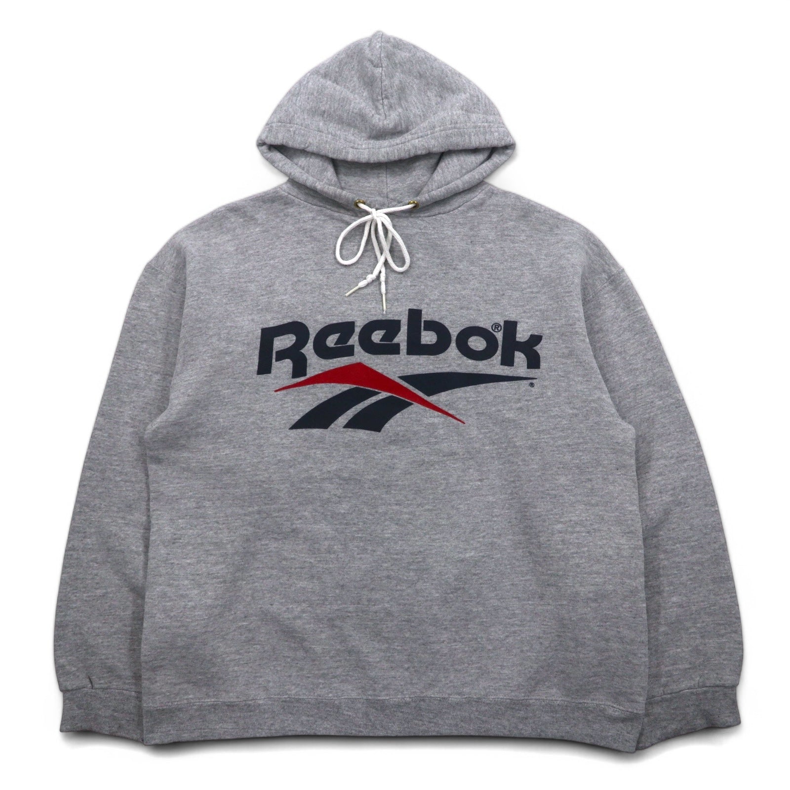 Reebok anni '90, made in USA, felpa con cappuccio pullover con logo Vector, taglia M, grigio, cotone
