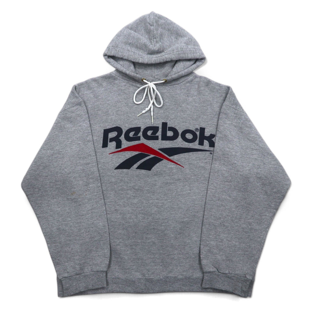 Reebok anni '90, made in USA, felpa con cappuccio pullover con logo Vector, taglia M, grigio, cotone