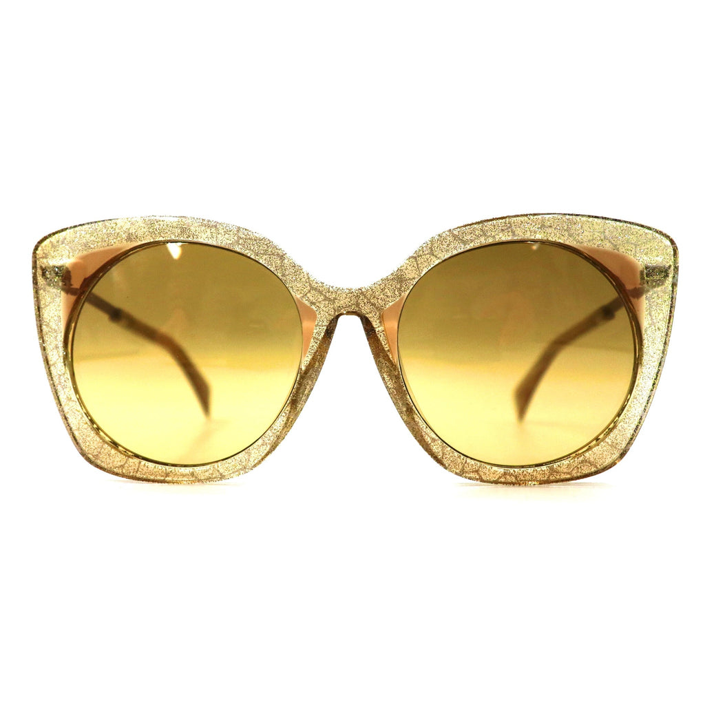 Yohji Yamamoto Occhiali da sole cat-eye giallo oro glitter YY5018 180 54-20 145 CAT2 Fatto in Francia