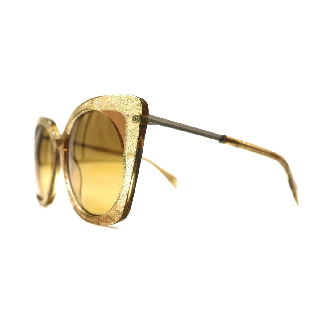Yohji Yamamoto Occhiali da sole cat-eye giallo oro glitter YY5018 180 54-20 145 CAT2 Fatto in Francia