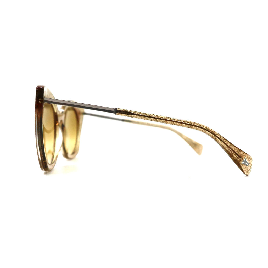 Yohji Yamamoto Occhiali da sole cat-eye giallo oro glitter YY5018 180 54-20 145 CAT2 Fatto in Francia