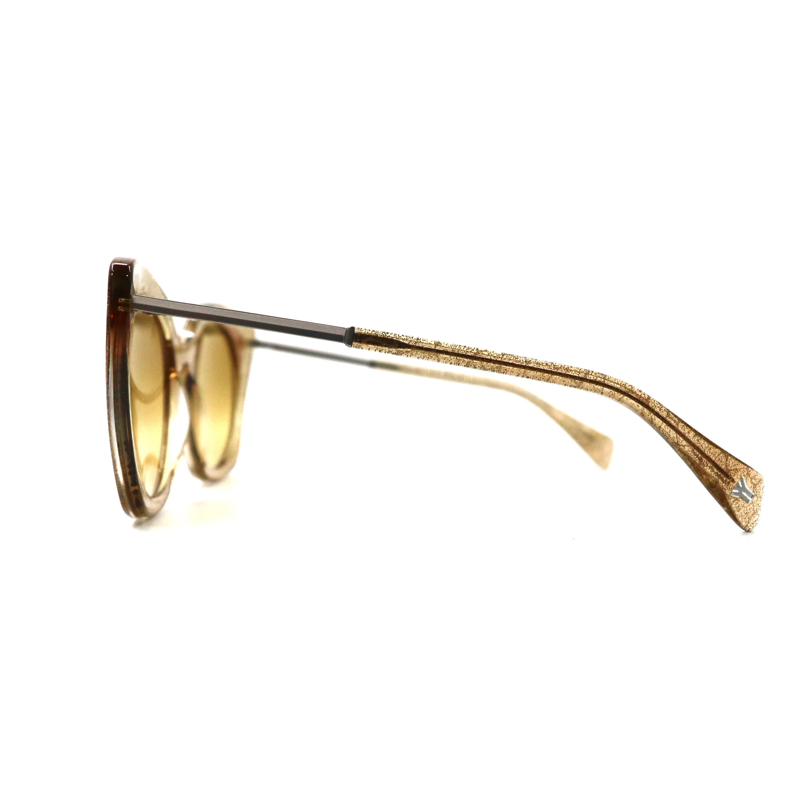 Yohji Yamamoto Occhiali da sole cat-eye giallo oro glitter YY5018 180 54-20 145 CAT2 Fatto in Francia