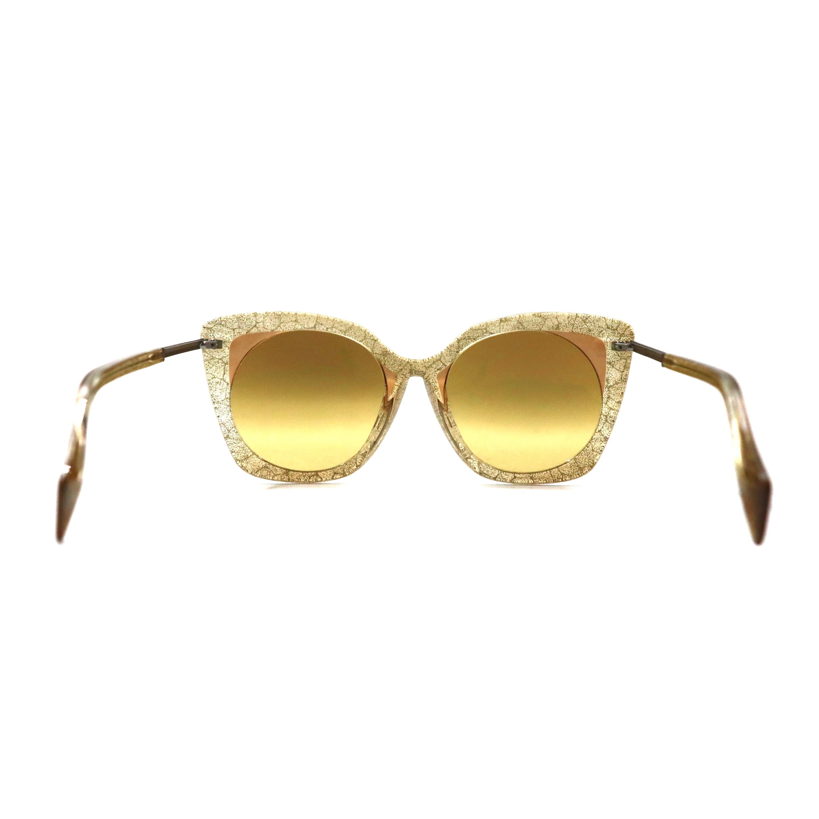 Yohji Yamamoto Occhiali da sole cat-eye giallo oro glitter YY5018 180 54-20 145 CAT2 Fatto in Francia