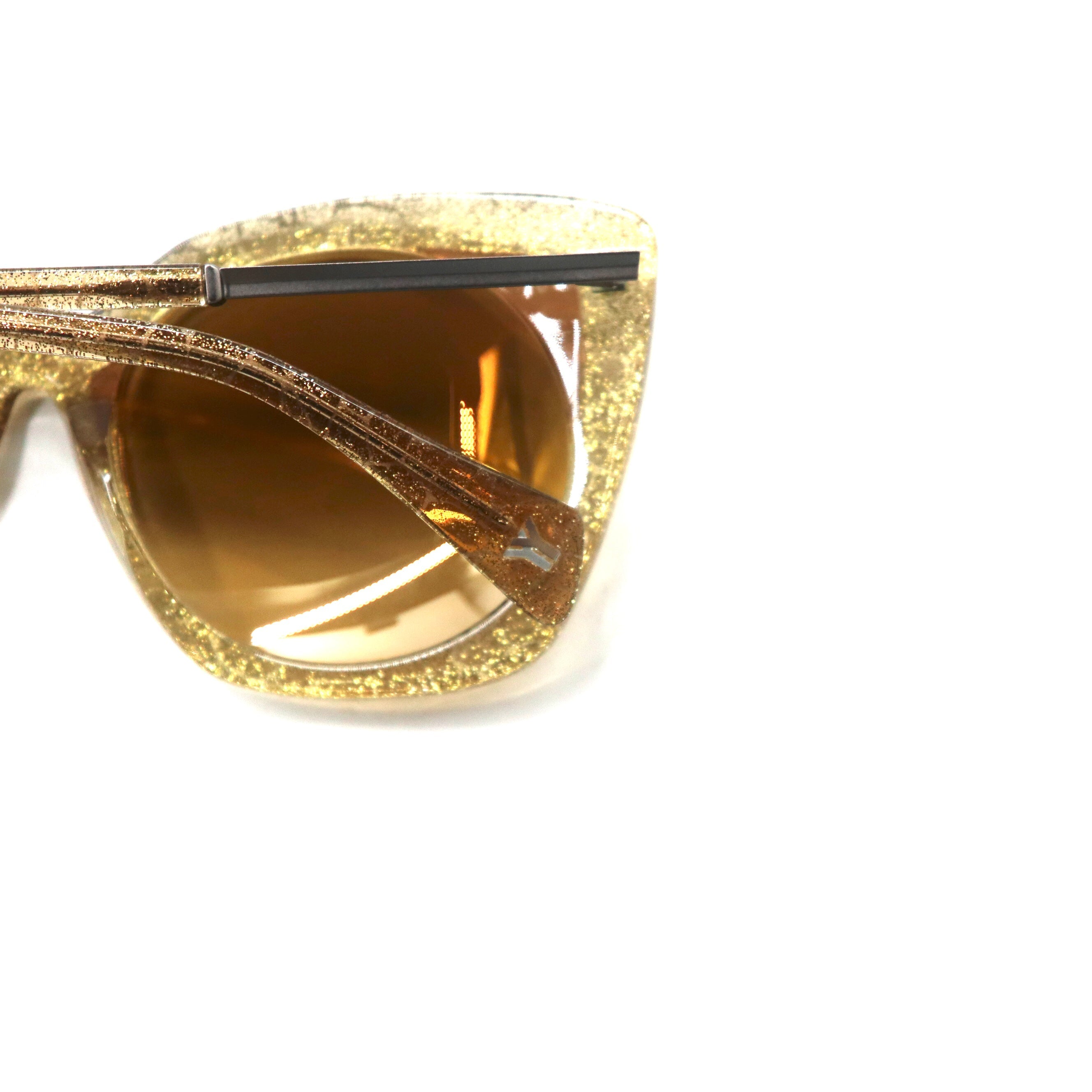 Yohji Yamamoto Occhiali da sole cat-eye giallo oro glitter YY5018 180 54-20 145 CAT2 Fatto in Francia