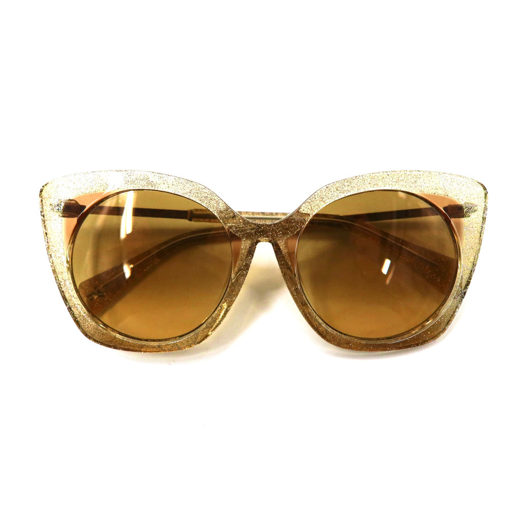 Yohji Yamamoto Occhiali da sole cat-eye giallo oro glitter YY5018 180 54-20 145 CAT2 Fatto in Francia