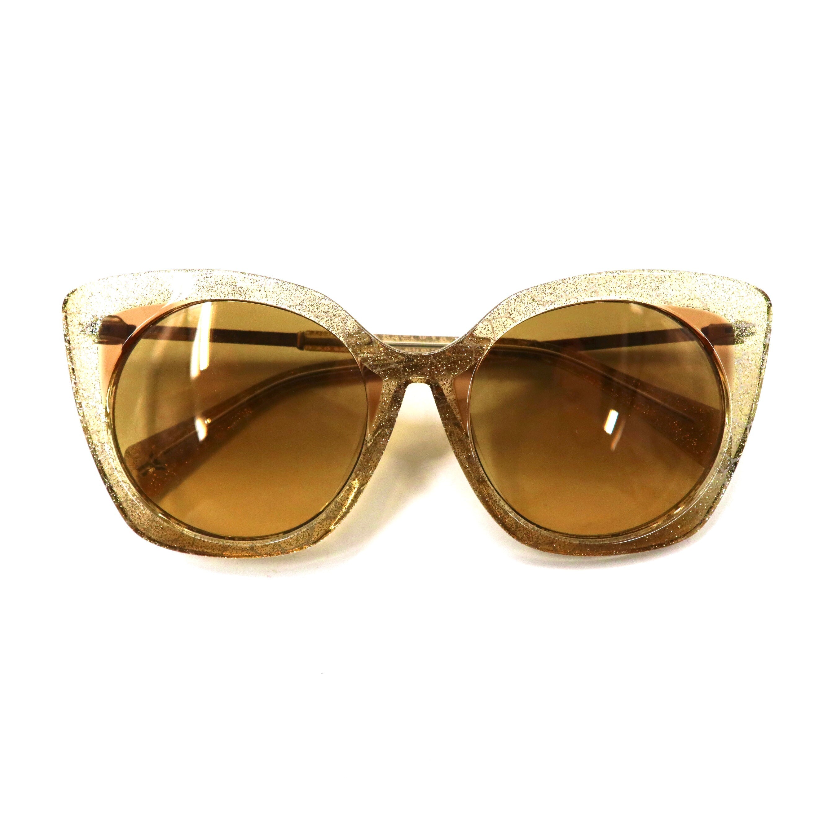 Yohji Yamamoto Occhiali da sole cat-eye giallo oro glitter YY5018 180 54-20 145 CAT2 Fatto in Francia
