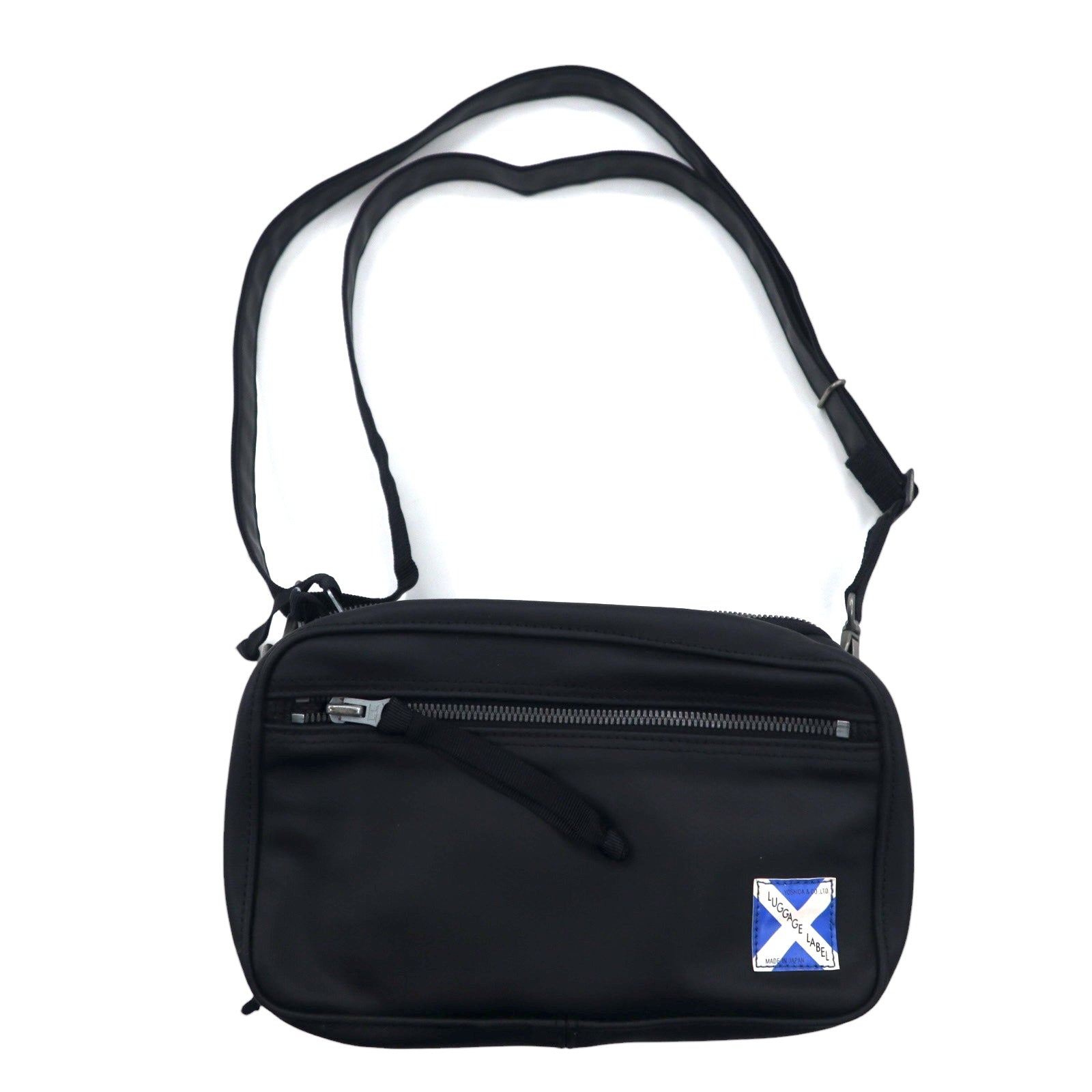 LUGGAGE LABEL (Yoshida Kaban) Borsa a tracolla New Liner Nera PVC Cerniera perimetrale NEW LINER Etichetta blu Fatto in Giappone