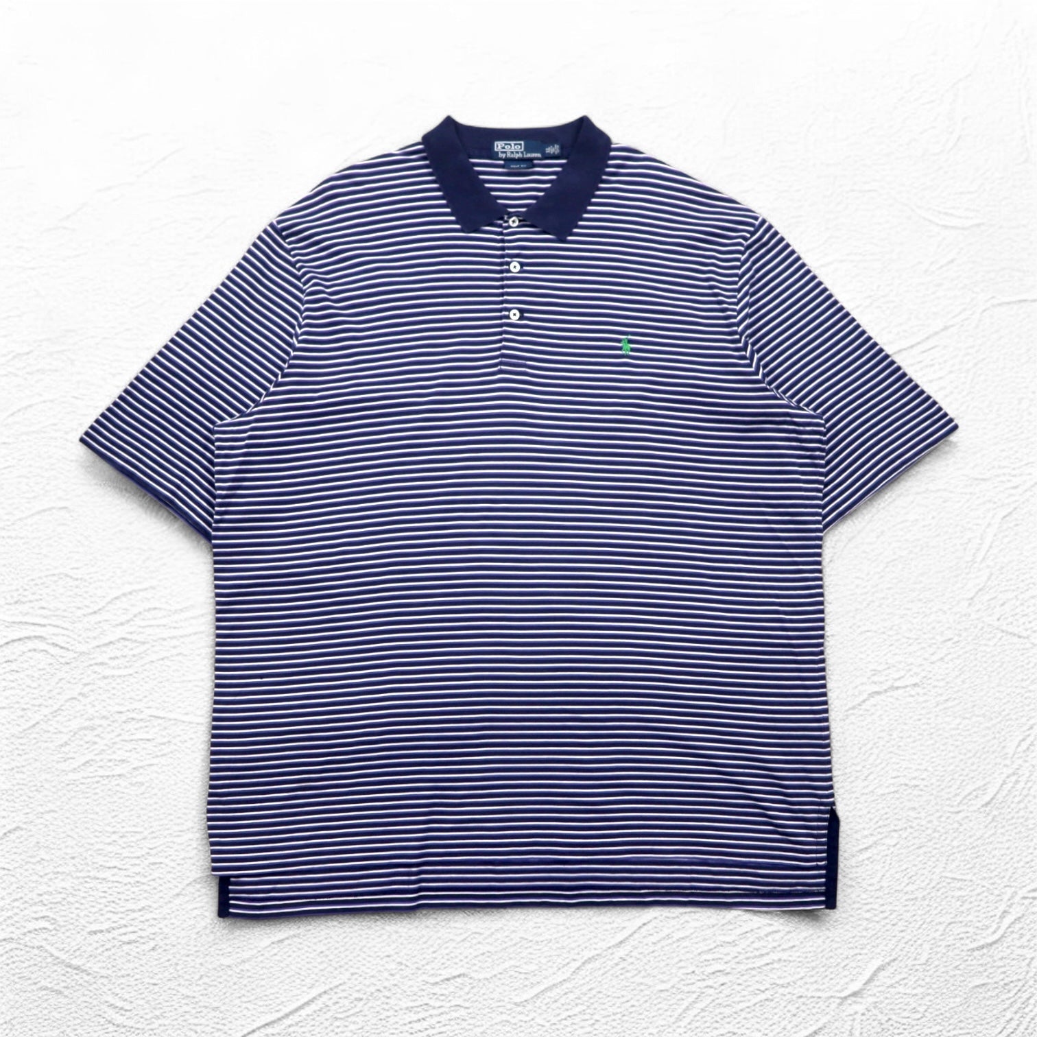 Polo by Ralph Lauren polo anni '90 XL taglia grande blu navy a righe pima cotton GOLF FIT ricamo pony piccolo made in Perù