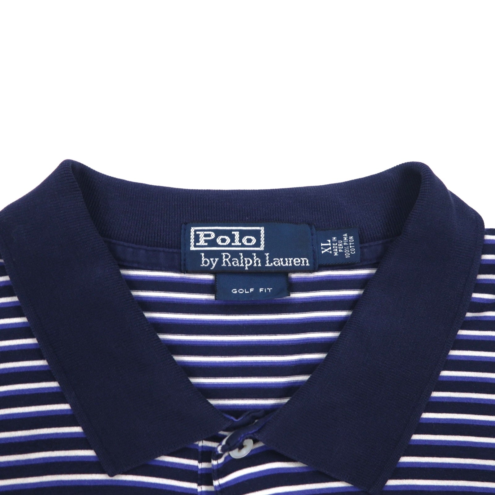Polo by Ralph Lauren polo anni '90 XL taglia grande blu navy a righe pima cotton GOLF FIT ricamo pony piccolo made in Perù