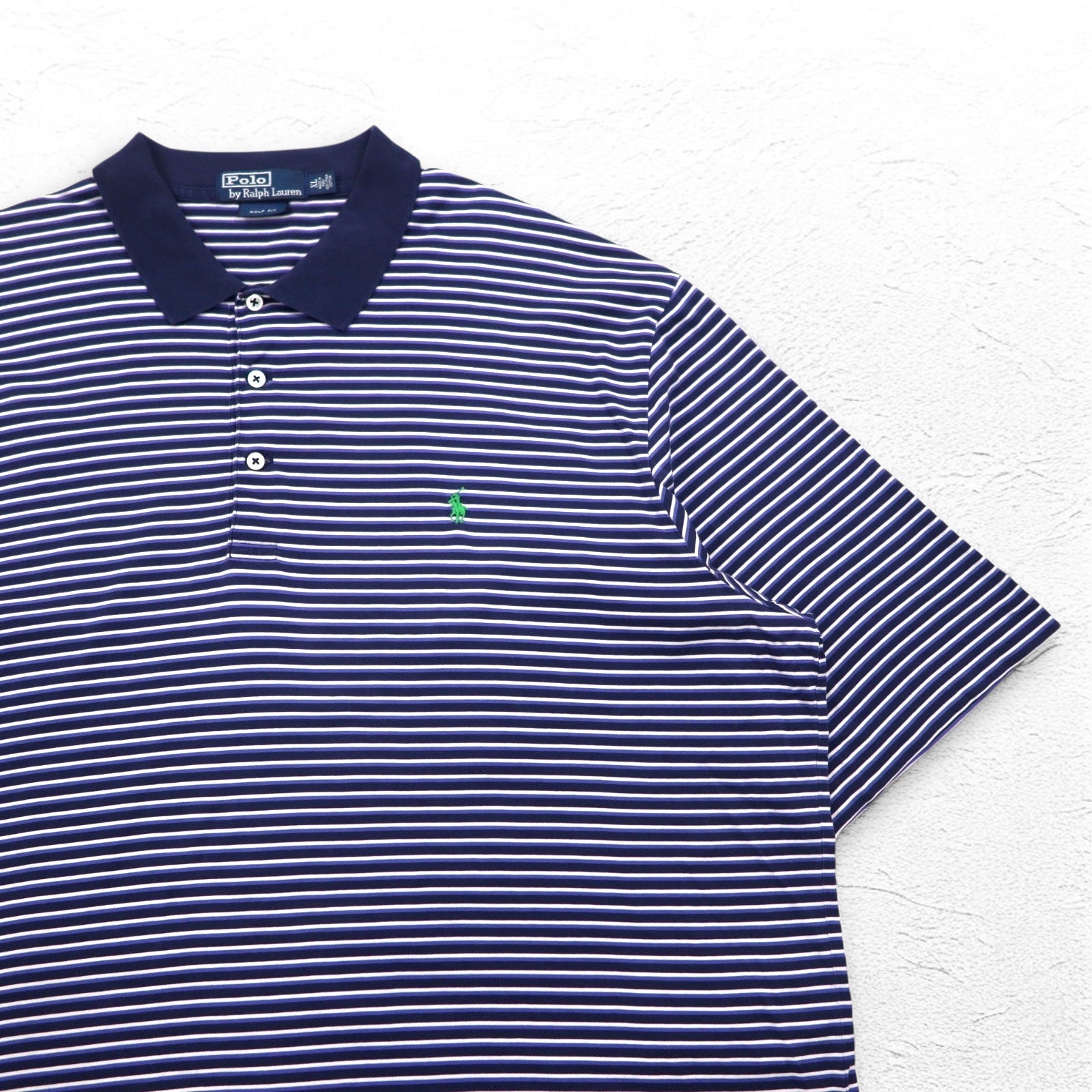 Polo by Ralph Lauren polo anni '90 XL taglia grande blu navy a righe pima cotton GOLF FIT ricamo pony piccolo made in Perù