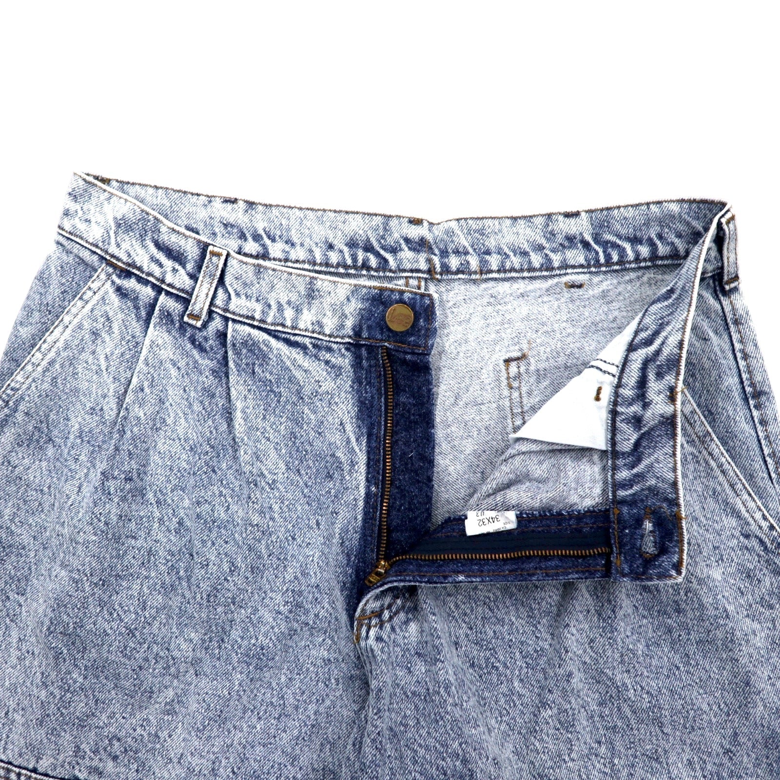 Lee anni '90 USA, pantaloni in denim affusolati a vita alta, taglia 34, blu, lavaggio chimico, cotone, chiusura con cerniera