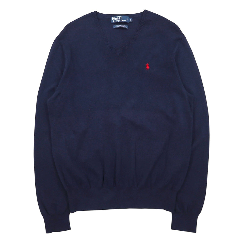 Polo by Ralph Lauren anni '90 maglione in cotone pima scollo a V L blu navy ricamo piccolo pony