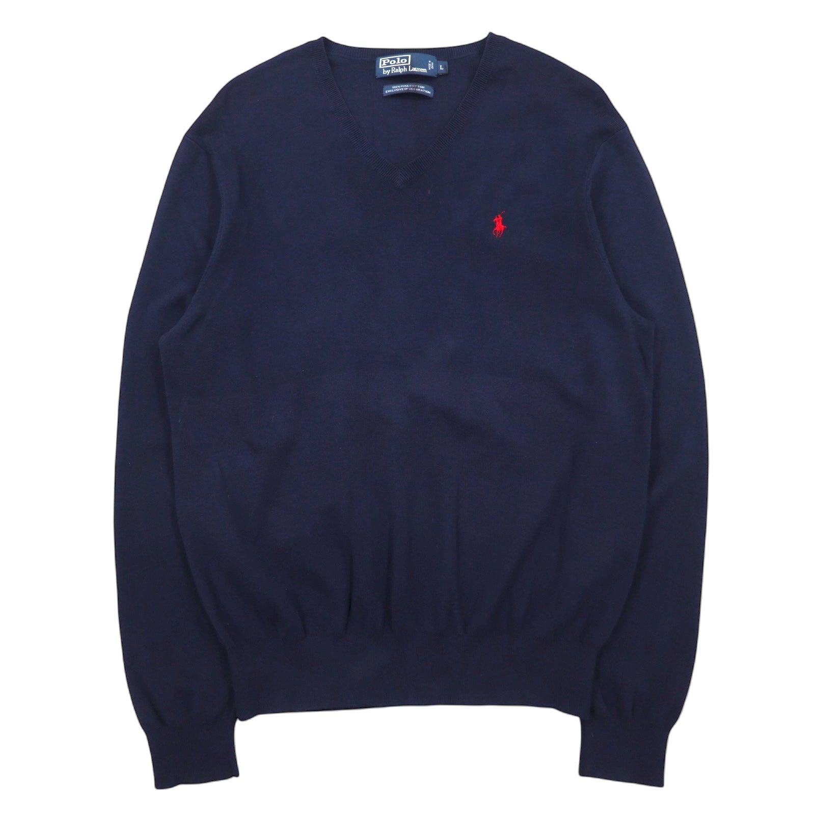 Polo by Ralph Lauren anni '90 maglione in cotone pima scollo a V L blu navy ricamo piccolo pony