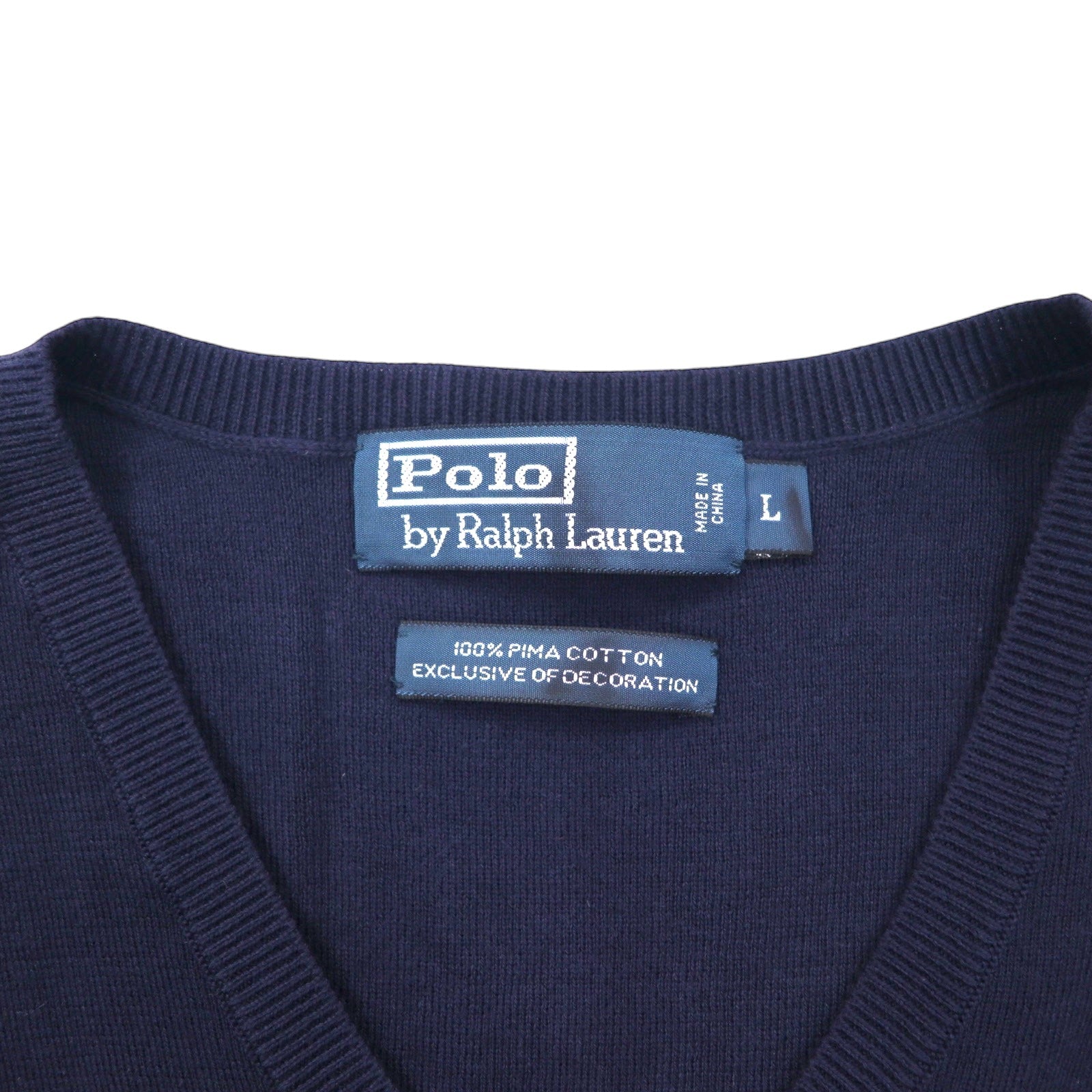 Polo by Ralph Lauren anni '90 maglione in cotone pima scollo a V L blu navy ricamo piccolo pony