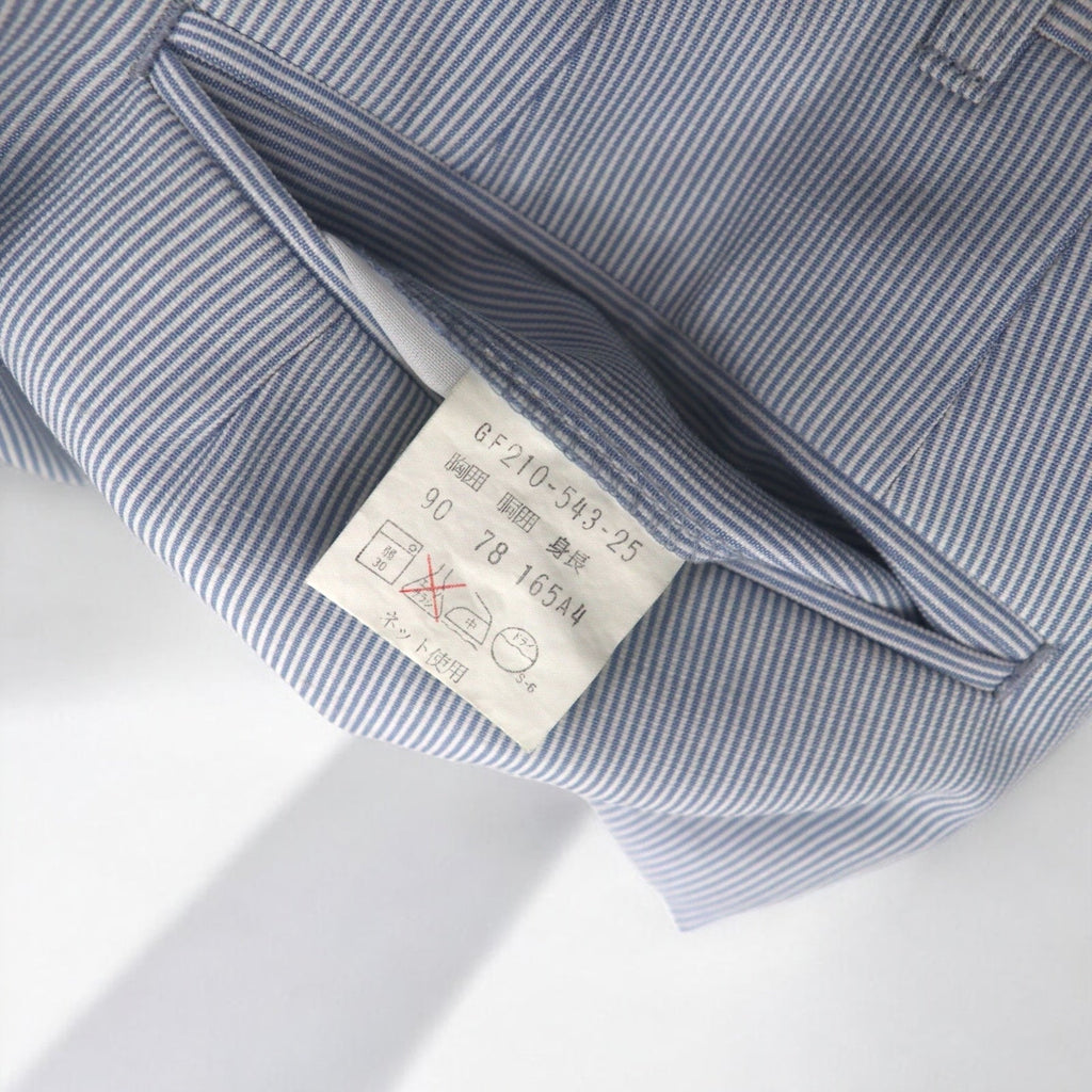 Vintage anni '90, made in Japan, completo tradizionale Mr. SANYO in seersucker, abito 2 bottoni, completo, taglia S, blu a righe, taglio ampio