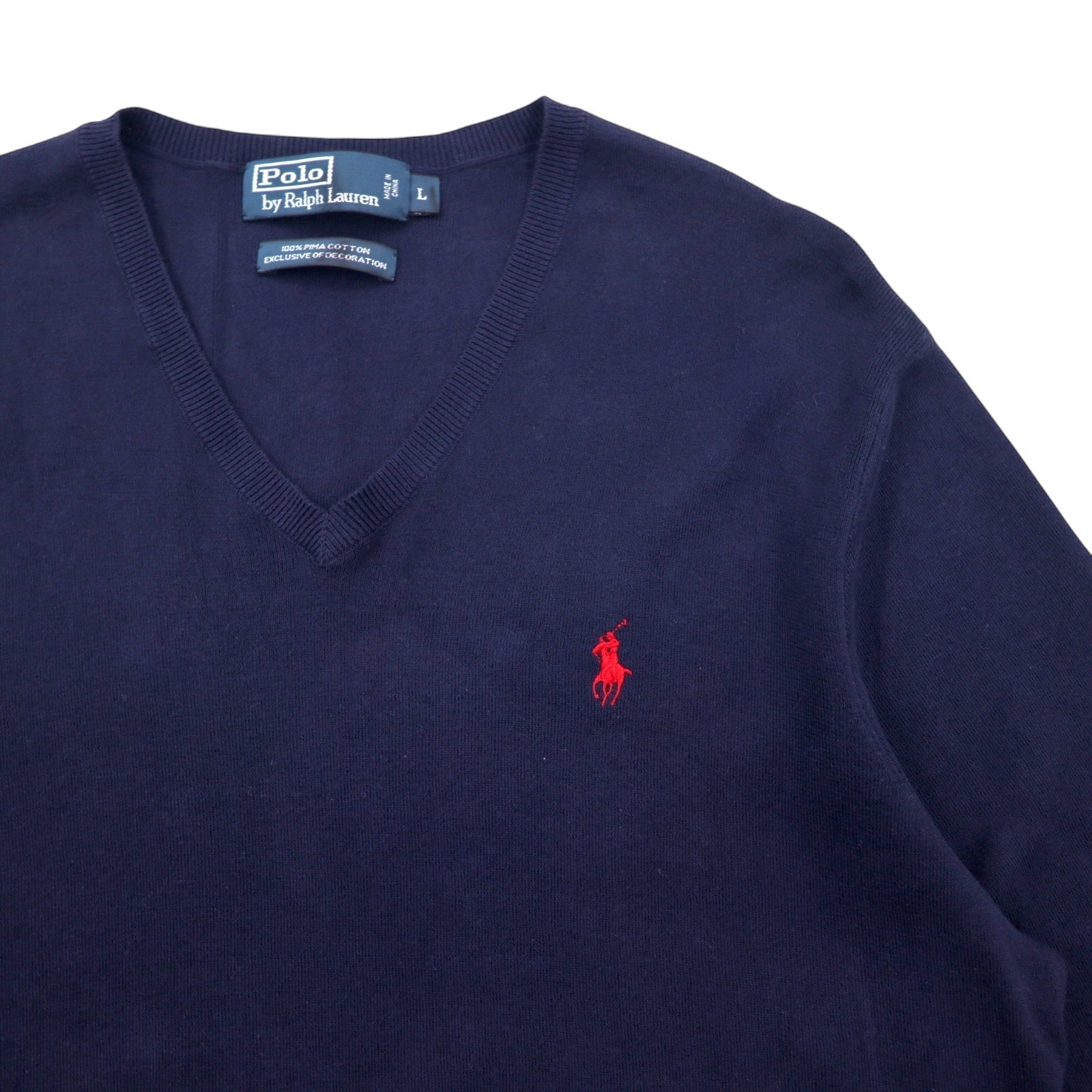 Polo by Ralph Lauren anni '90 maglione in cotone pima scollo a V L blu navy ricamo piccolo pony