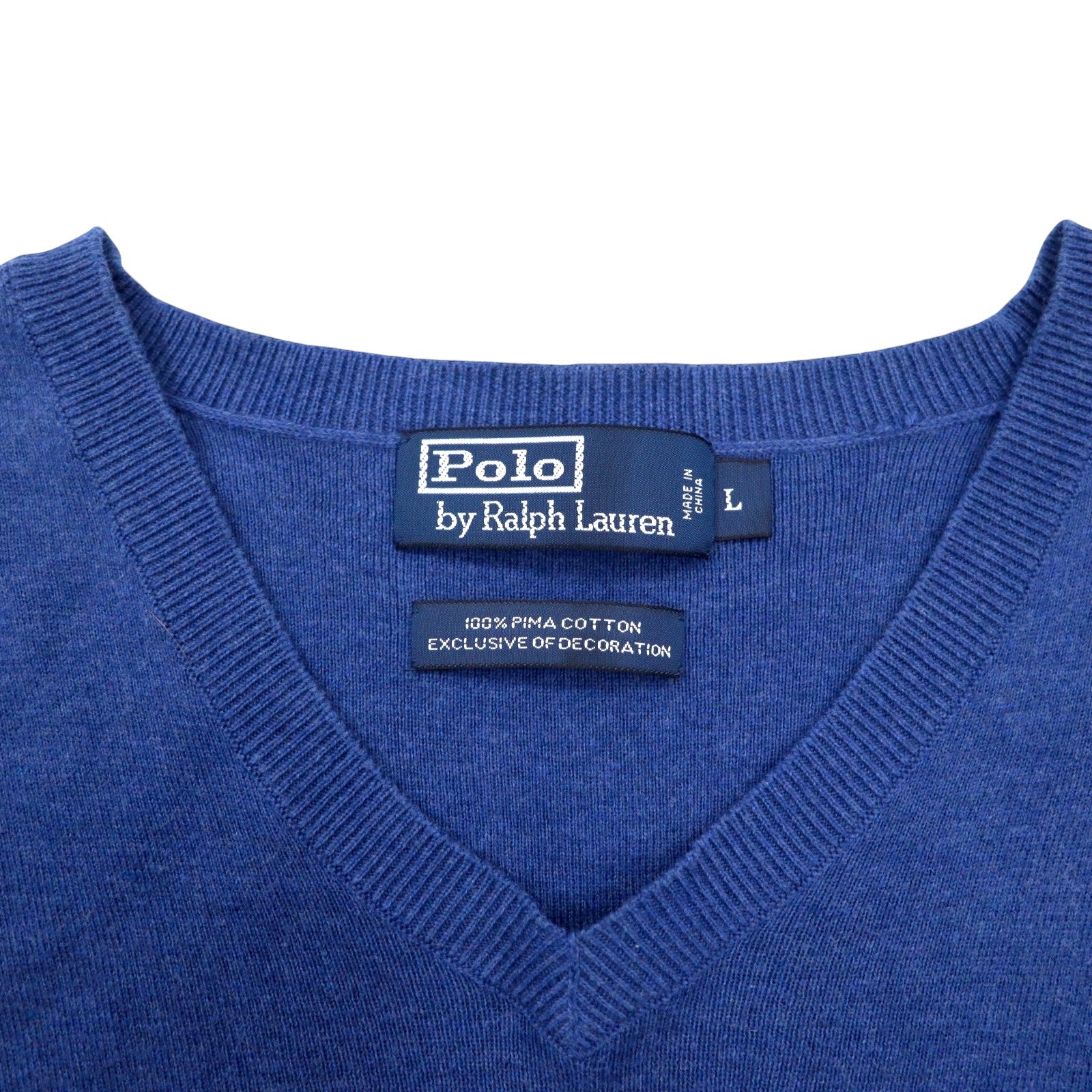 Polo by Ralph Lauren anni '90 maglione in cotone pima scollo a V L blu ricamo piccolo pony
