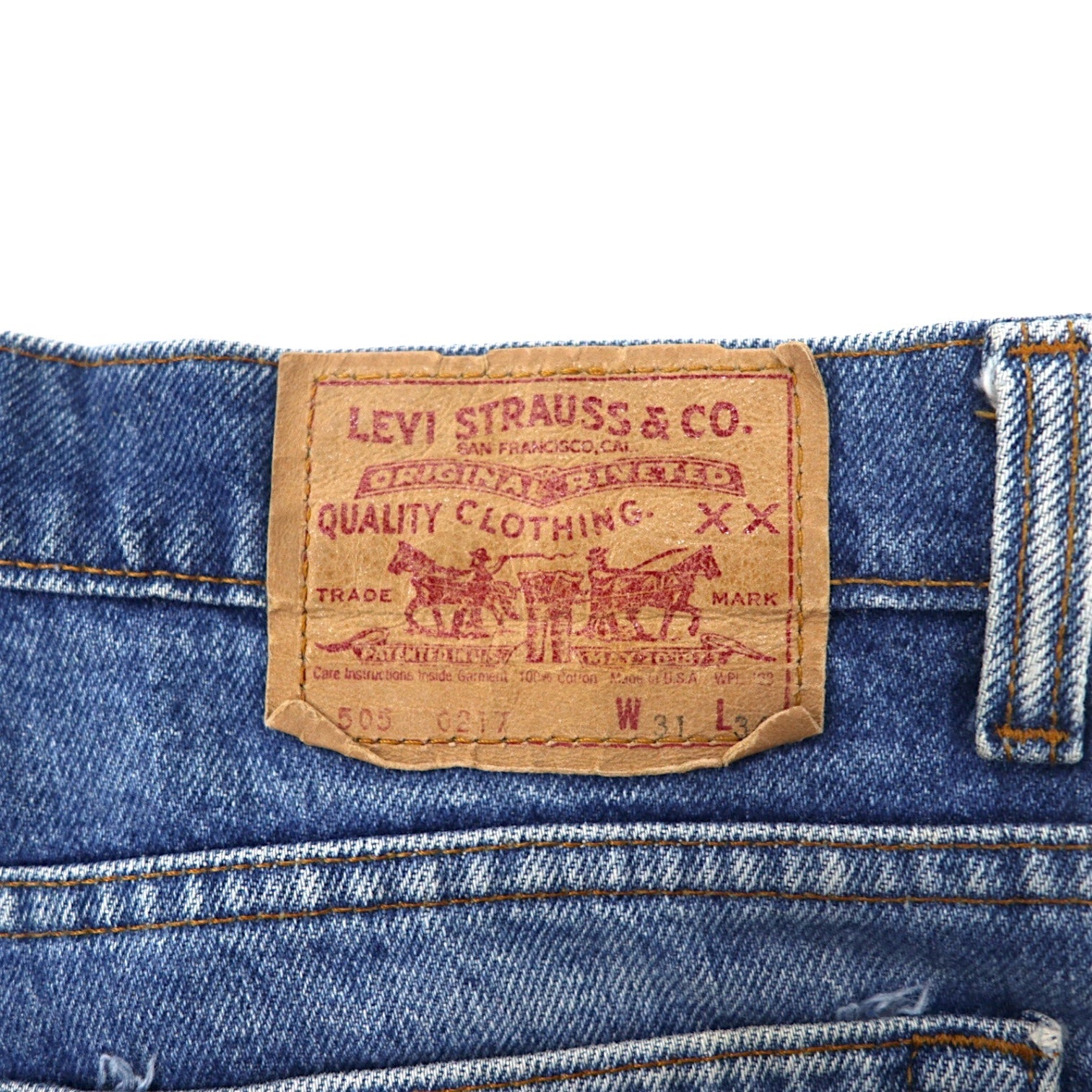 Levi's USA - Jeans anni '90 - Taglia 31 - Blu - Cotone - Bottone retro 525 - Chiusura con cerniera - Modello 505-0217