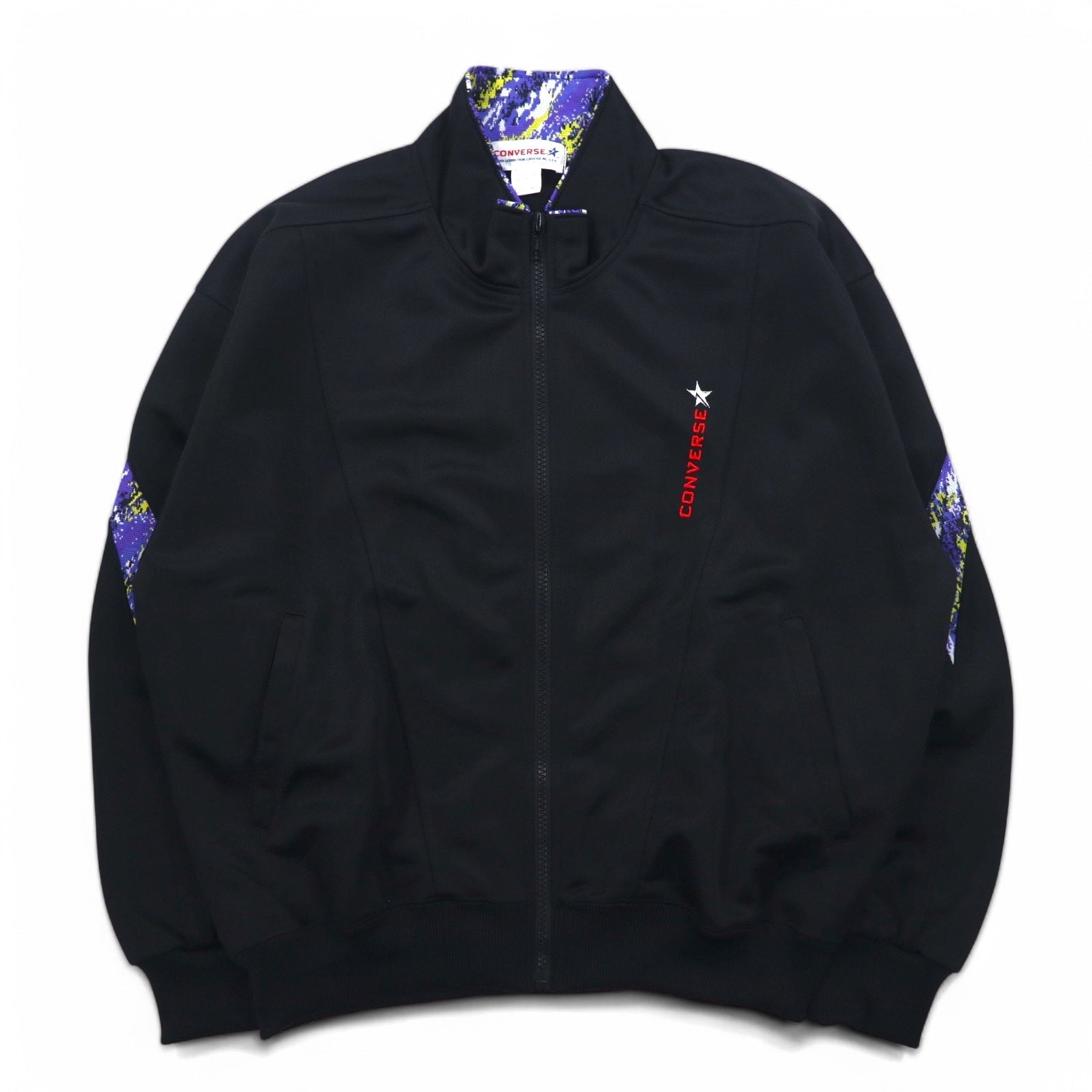 CONVERSE Anni '90 Giacca sportiva Tuta M Nero Poliestere Logo ricamato