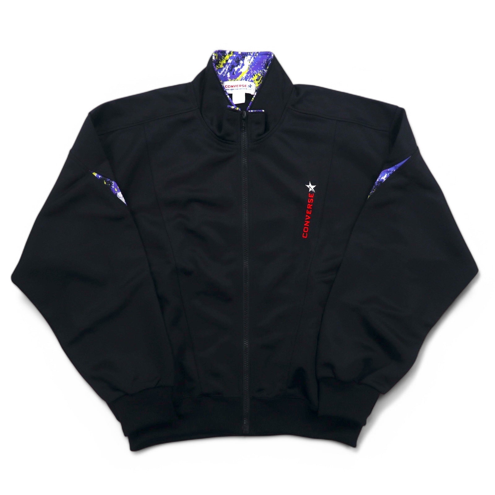 CONVERSE Anni '90 Giacca sportiva Tuta M Nero Poliestere Logo ricamato