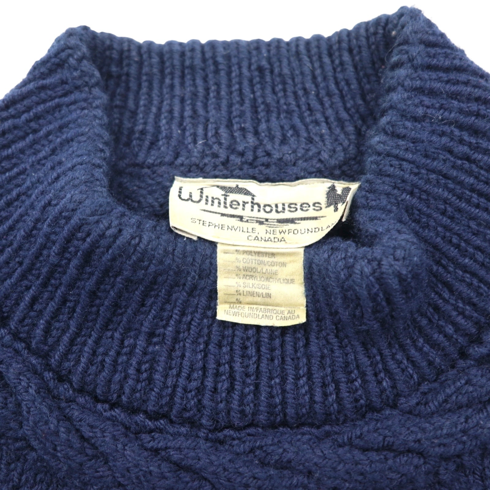 80s Vintage Fisherman Sweater ボトルネック ニット ポップコーン編み セーター XL カナダ製 80年代 Winterhouses