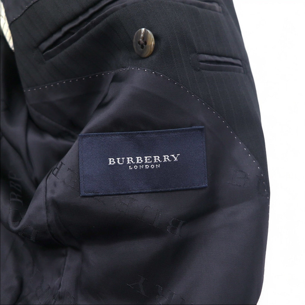 BURBERRY 2B スーツ セットアップ L ブラック シャドウ ストライプ ウール 日本製