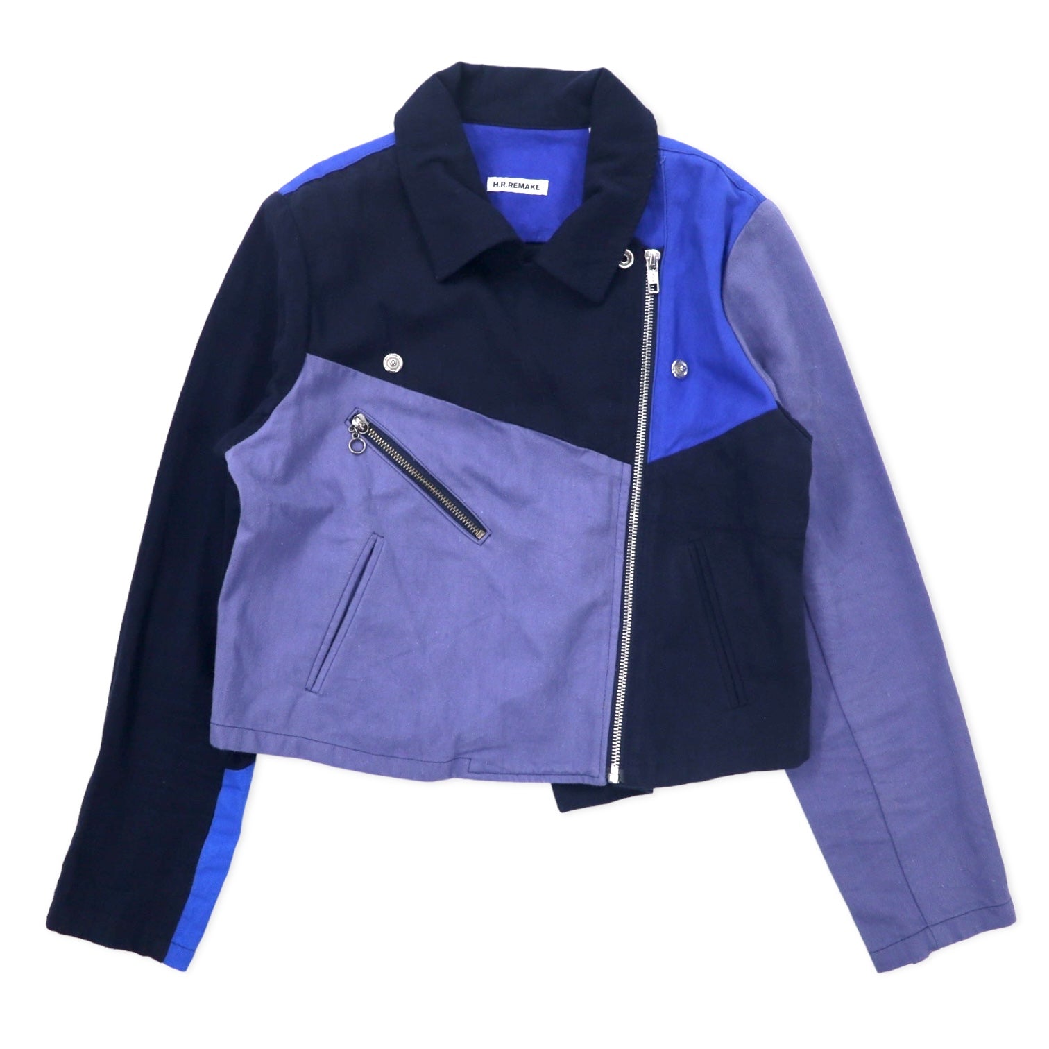 H.R.REMAKE (HOLLYWOOD RANCH MARKET) Giacca biker doppia in patchwork rielaborata, multicolore, blu, in cotone, made in Japan