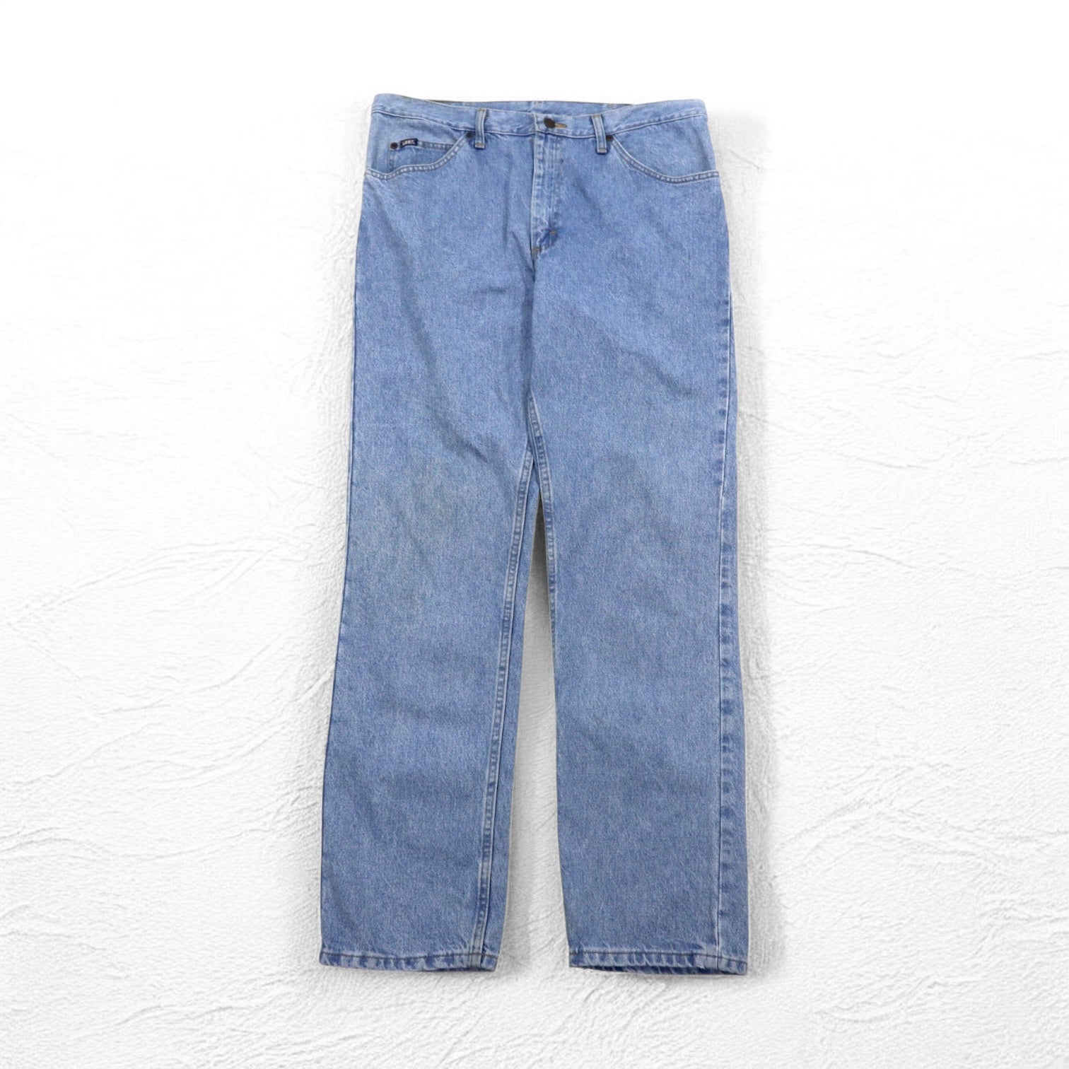 Lee, jeans denim lavati anni '90, taglia L, azzurri, chiusura con cerniera, 2008991, made in Costa Rica