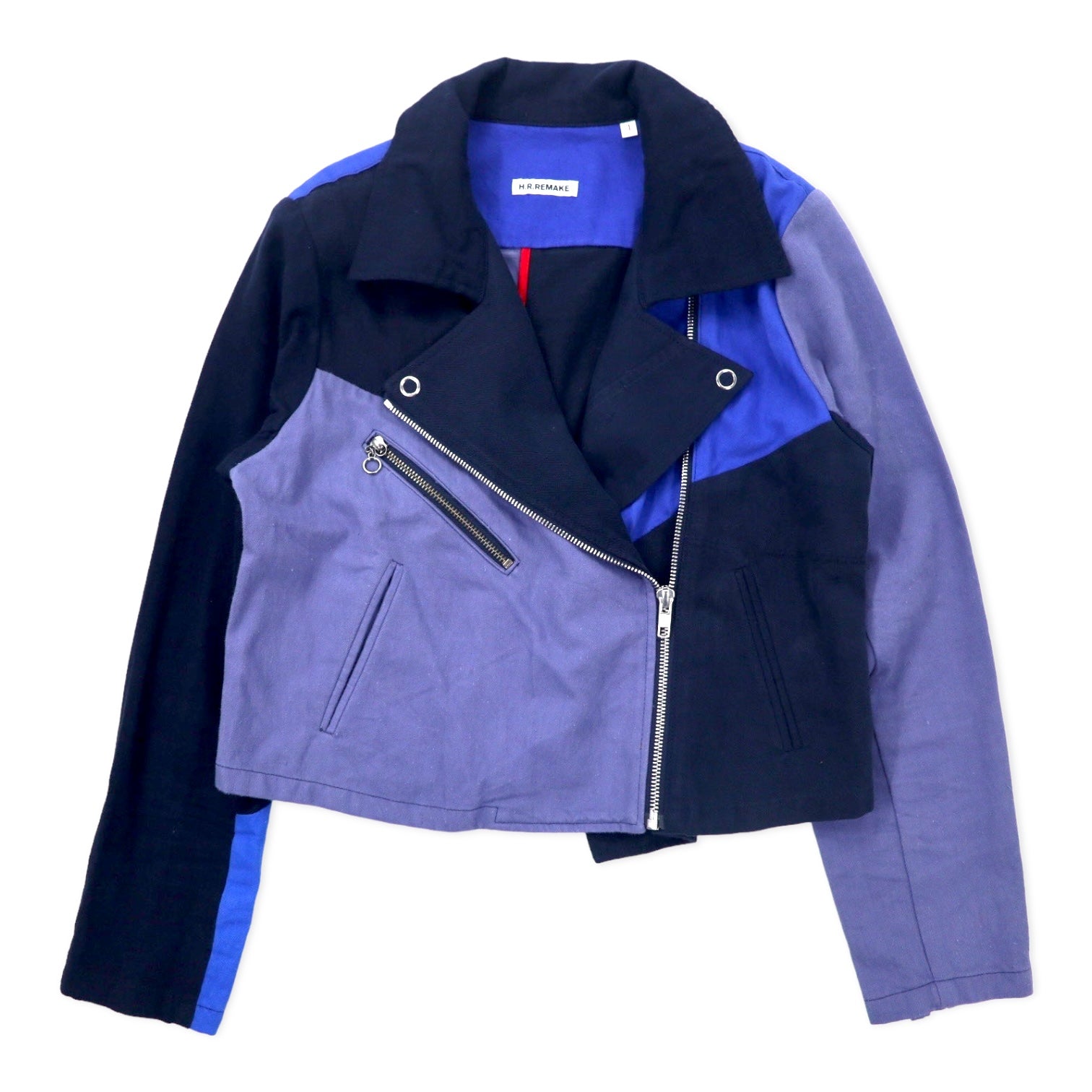 H.R.REMAKE (HOLLYWOOD RANCH MARKET) Giacca biker doppia in patchwork rielaborata, multicolore, blu, in cotone, made in Japan