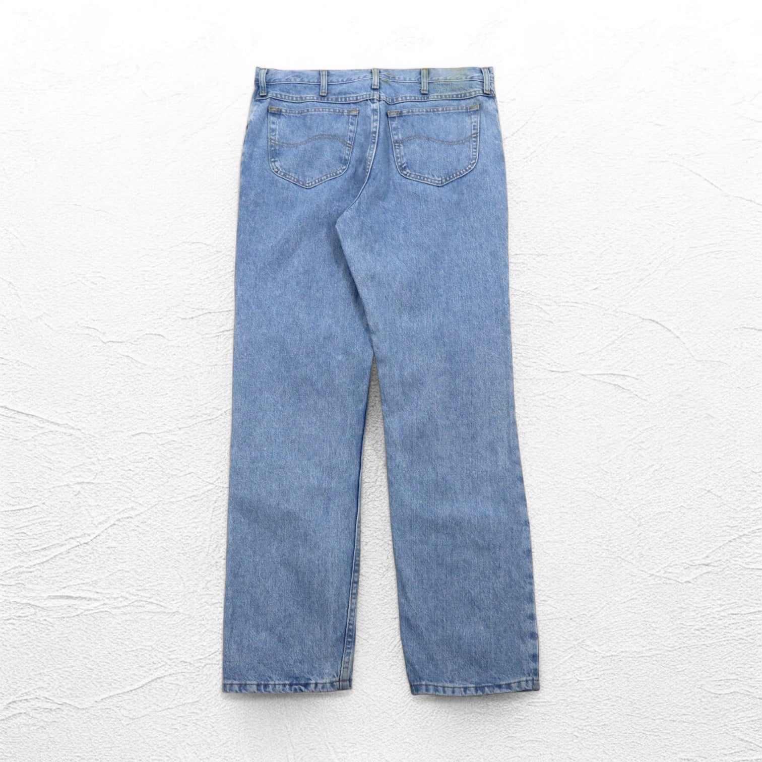 Lee, jeans denim lavati anni '90, taglia L, azzurri, chiusura con cerniera, 2008991, made in Costa Rica