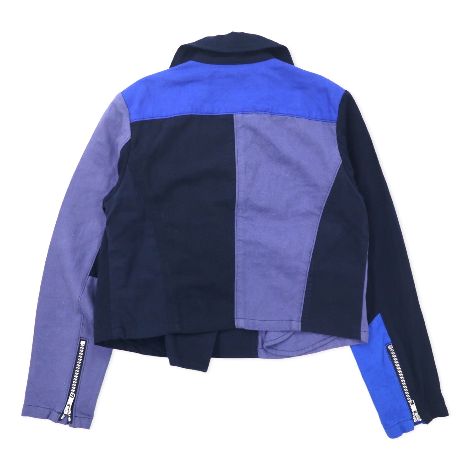 H.R.REMAKE (HOLLYWOOD RANCH MARKET) Giacca biker doppia in patchwork rielaborata, multicolore, blu, in cotone, made in Japan
