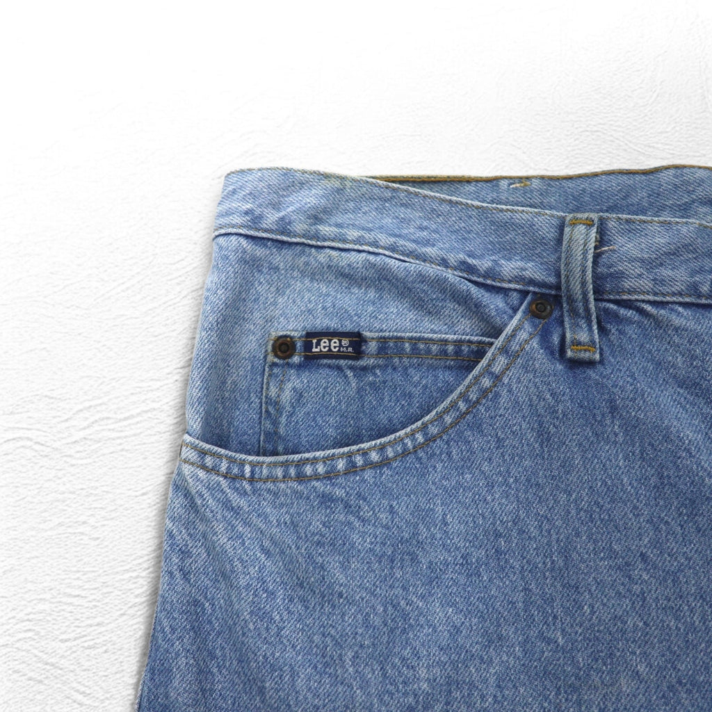 Lee, jeans denim lavati anni '90, taglia L, azzurri, chiusura con cerniera, 2008991, made in Costa Rica
