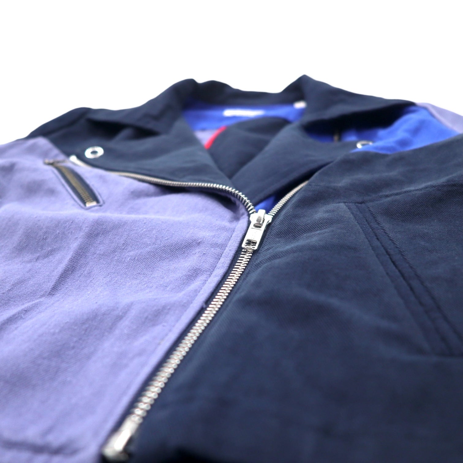 H.R.REMAKE (HOLLYWOOD RANCH MARKET) Giacca biker doppia in patchwork rielaborata, multicolore, blu, in cotone, made in Japan