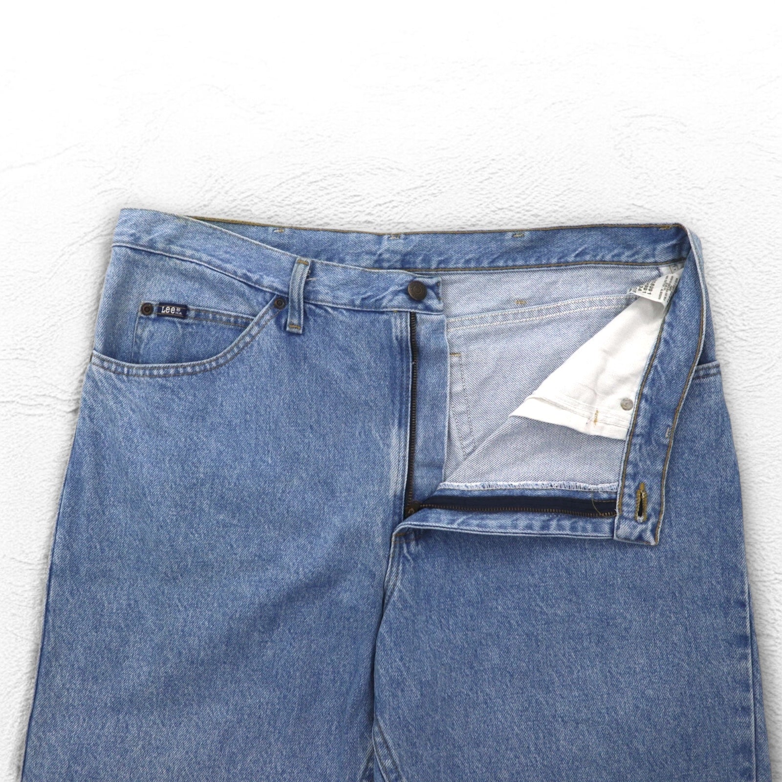 Lee, jeans denim lavati anni '90, taglia L, azzurri, chiusura con cerniera, 2008991, made in Costa Rica