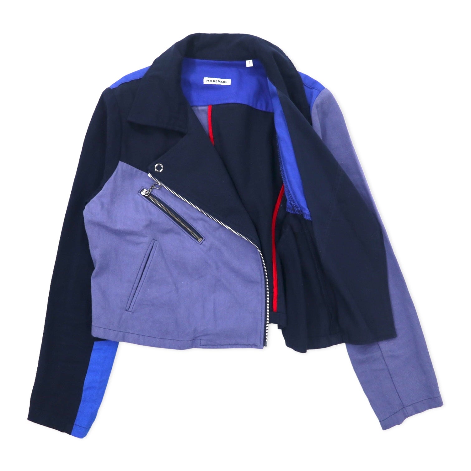 H.R.REMAKE (HOLLYWOOD RANCH MARKET) Giacca biker doppia in patchwork rielaborata, multicolore, blu, in cotone, made in Japan