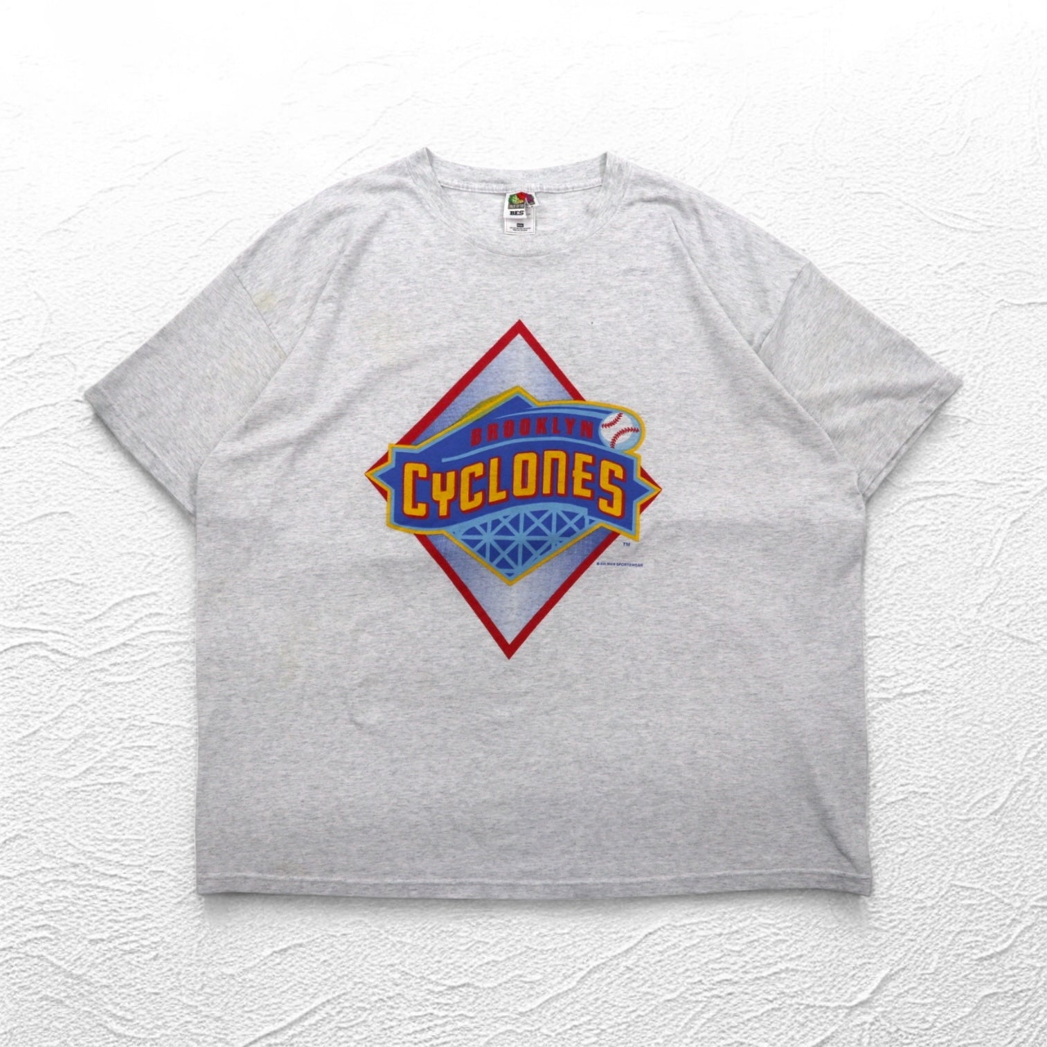T-shirt BROOKLYN CYCLONES anni '90, stampa baseball, 3XL, grigia, FRUIT OF THE LOOM, taglia grande, Made in El Salvador