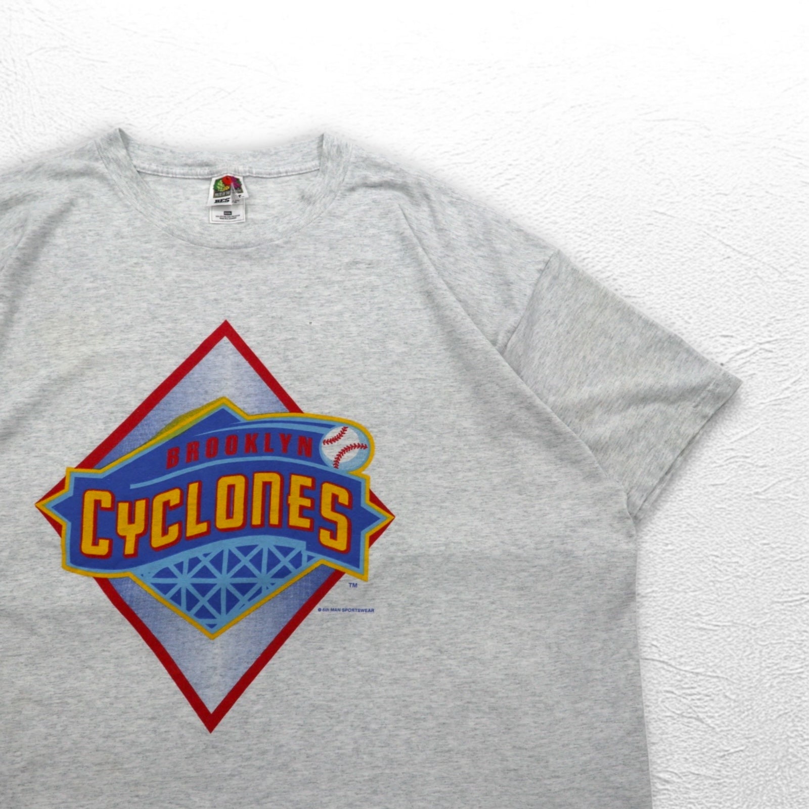 T-shirt BROOKLYN CYCLONES anni '90, stampa baseball, 3XL, grigia, FRUIT OF THE LOOM, taglia grande, Made in El Salvador