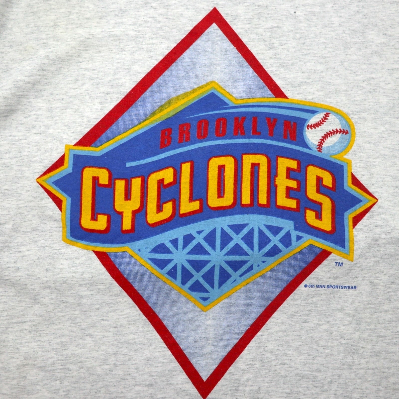 T-shirt BROOKLYN CYCLONES anni '90, stampa baseball, 3XL, grigia, FRUIT OF THE LOOM, taglia grande, Made in El Salvador
