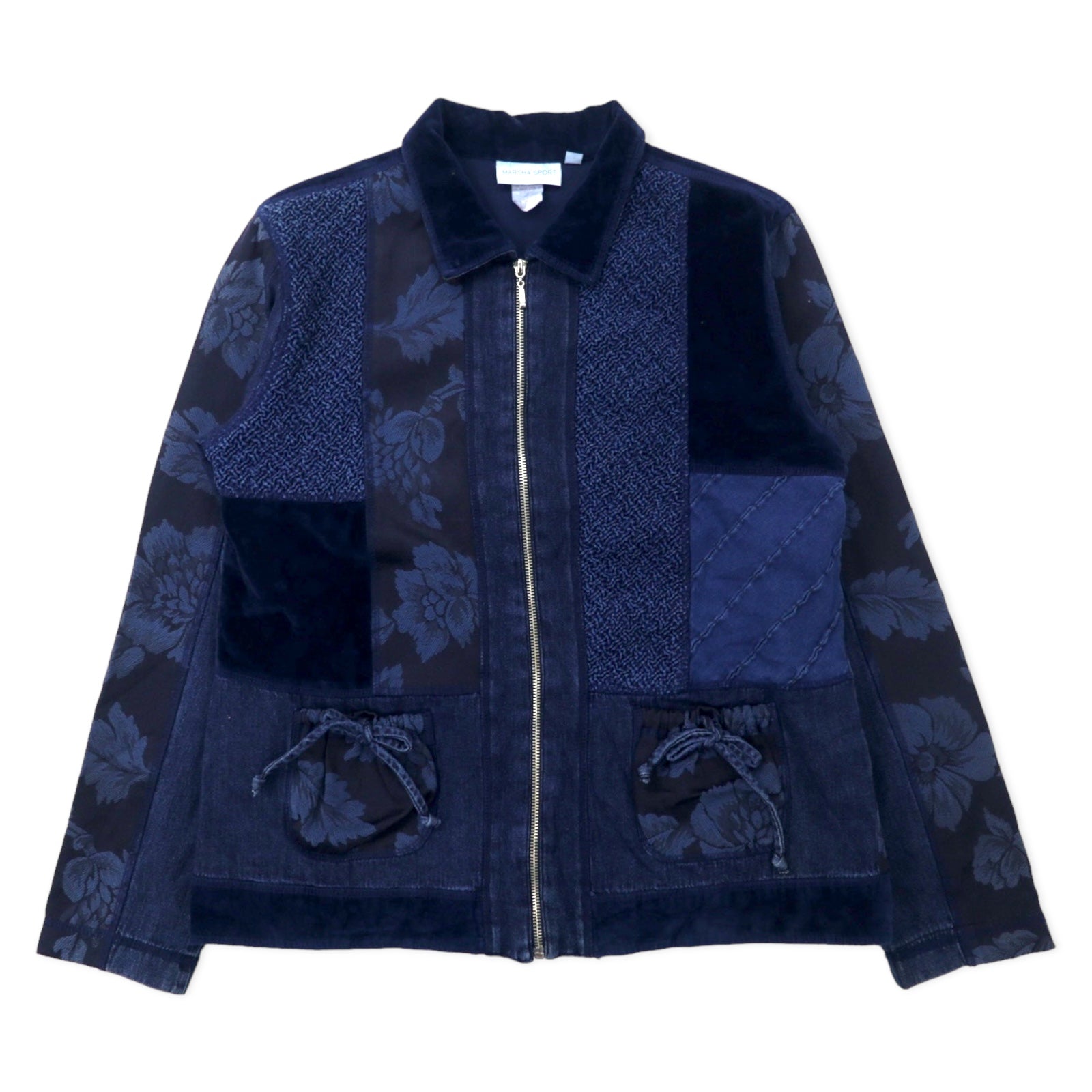 MARSHA SPORT USA Patchwork Giacca con zip design misto materiali M Blu navy Cotone Velluto Denim Fantasia floreale