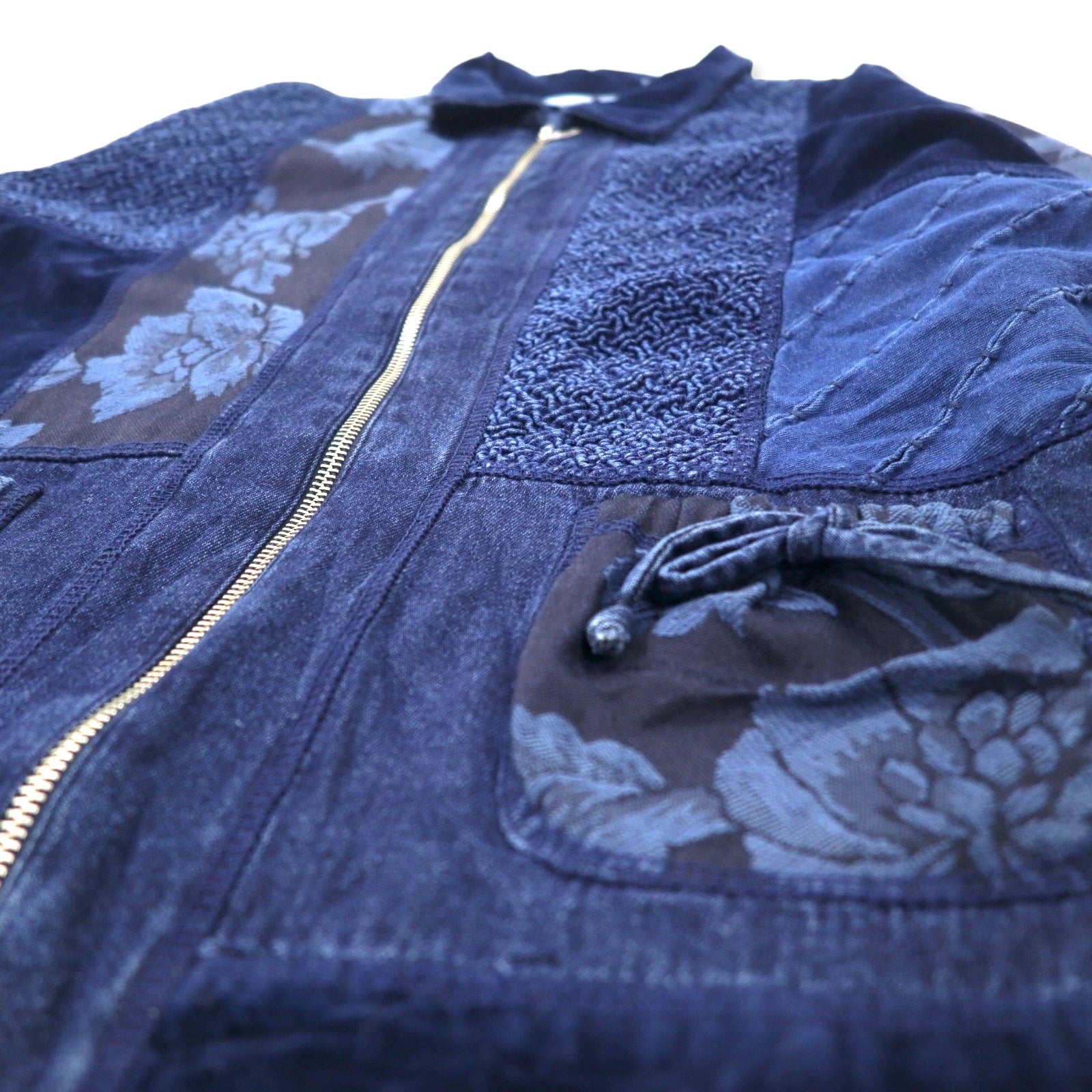 MARSHA SPORT USA Patchwork Giacca con zip design misto materiali M Blu navy Cotone Velluto Denim Fantasia floreale