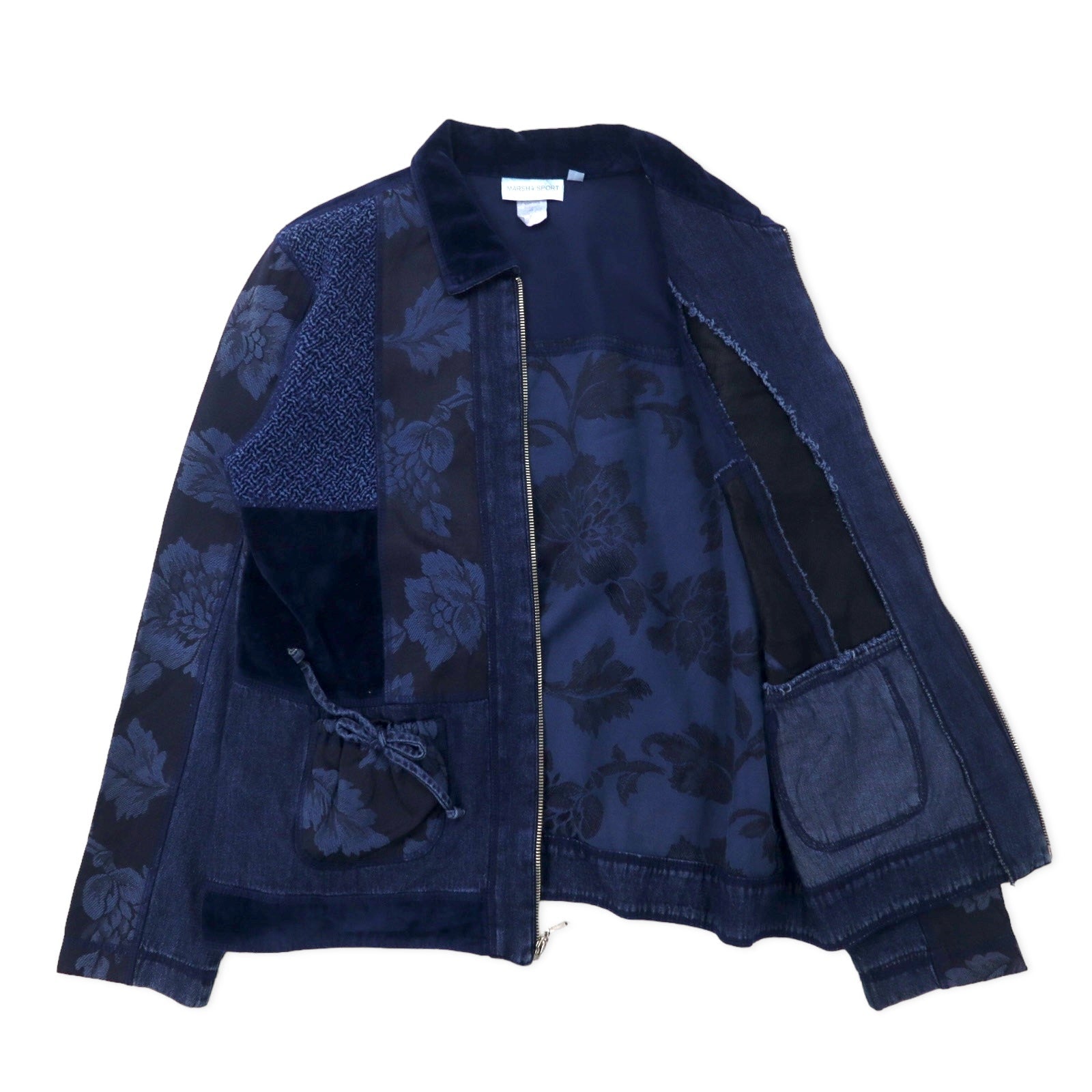 MARSHA SPORT USA Patchwork Giacca con zip design misto materiali M Blu navy Cotone Velluto Denim Fantasia floreale