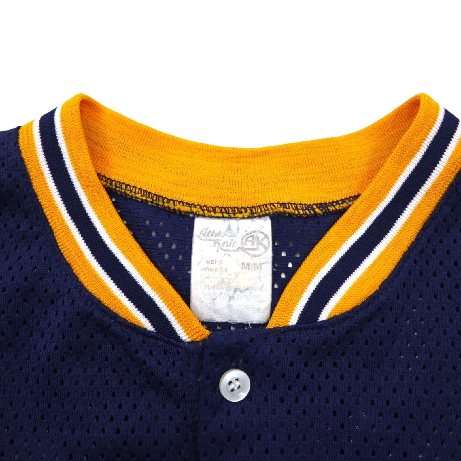 Maglia da gioco in mesh Athletic Knit anni '90, taglia M, blu navy, NCAA Whitman College, numerata, scollo a serafino