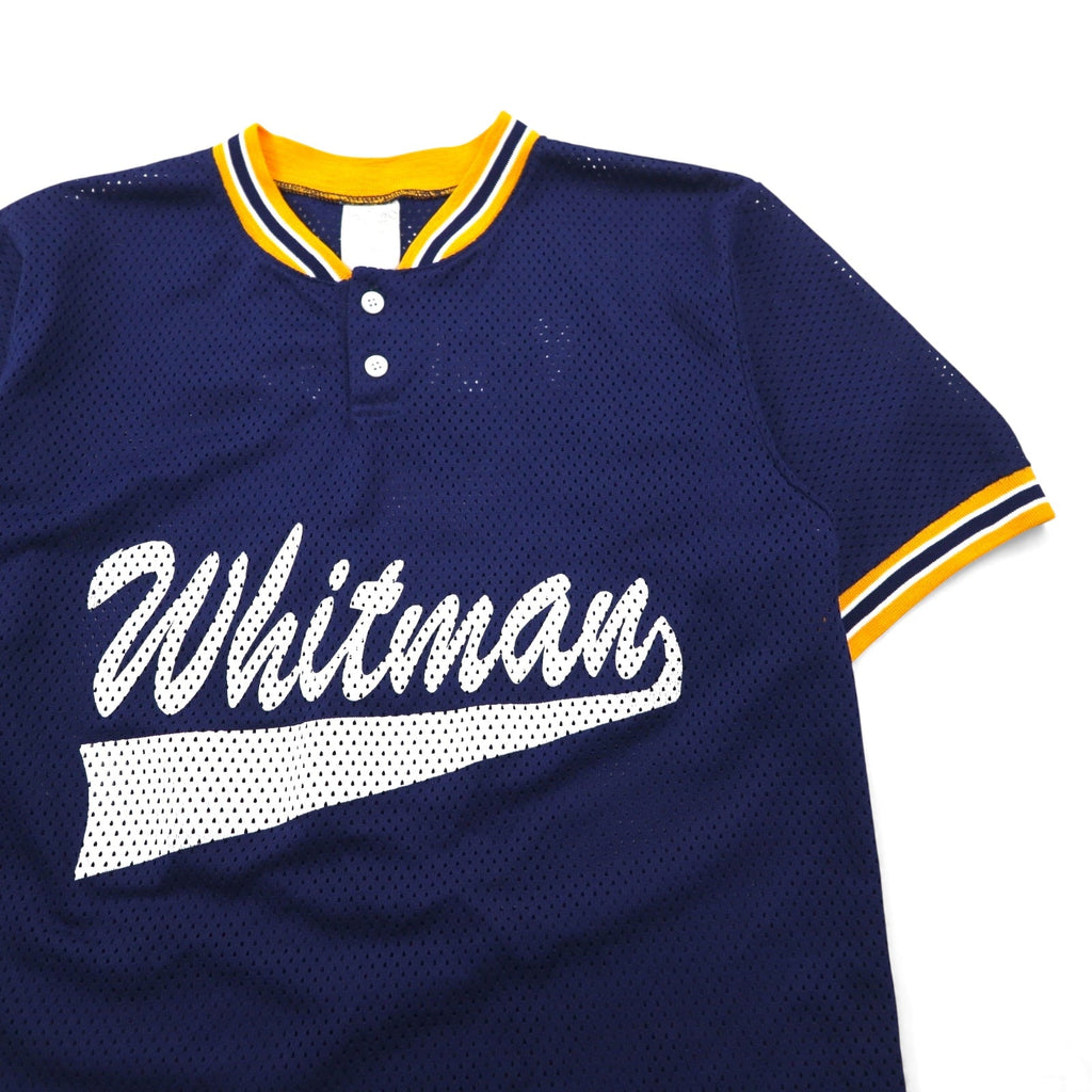 Maglia da gioco in mesh Athletic Knit anni '90, taglia M, blu navy, NCAA Whitman College, numerata, scollo a serafino