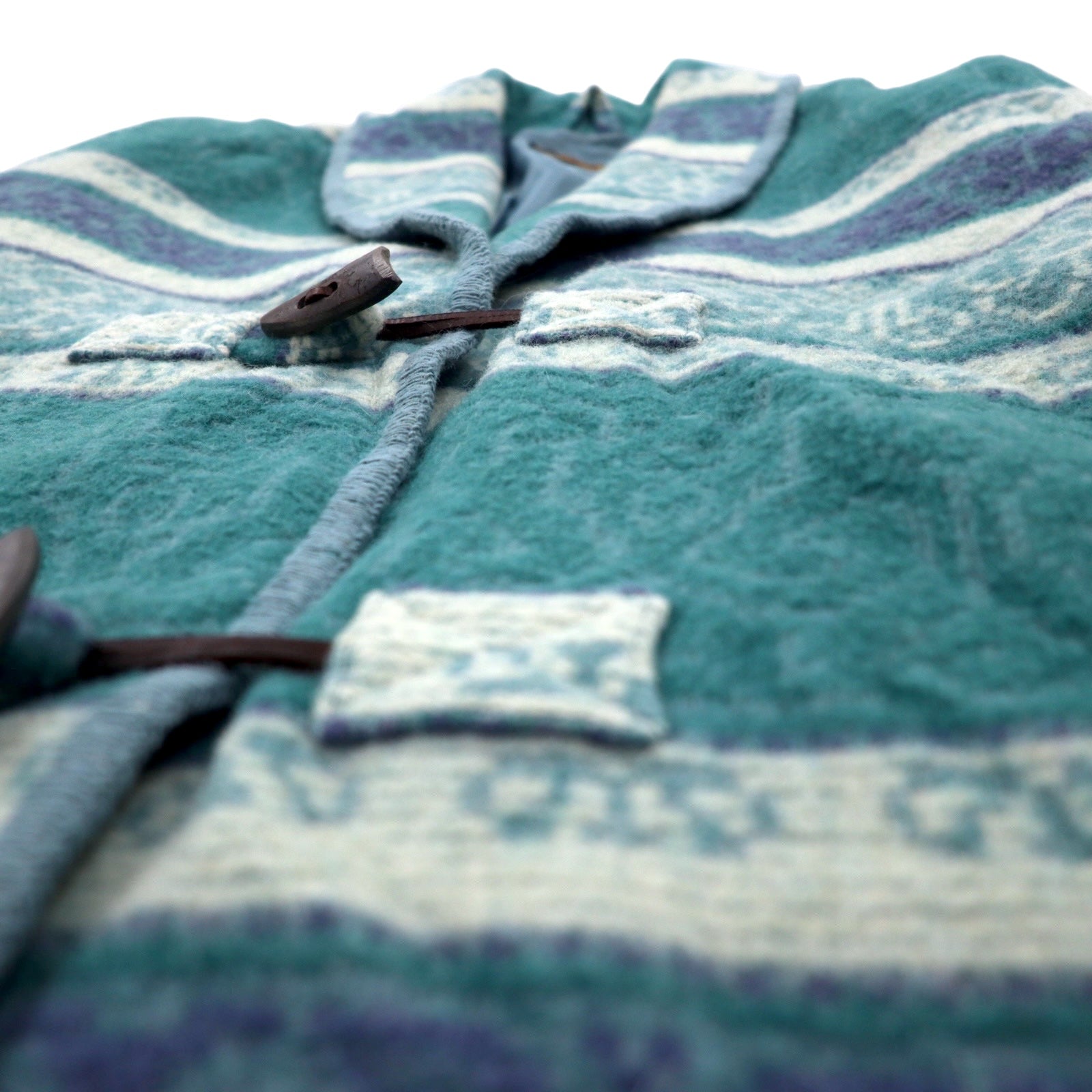 Eddie Bauer anni '90, made in USA, giacca in lana blu con collo a scialle, fodera coperta, motivo nativo, bottoni a alamaro, taglia XL
