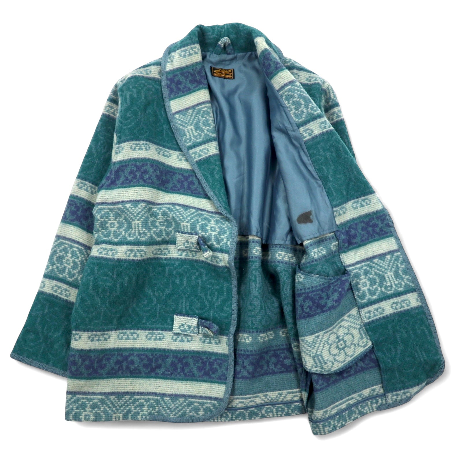 Eddie Bauer anni '90, made in USA, giacca in lana blu con collo a scialle, fodera coperta, motivo nativo, bottoni a alamaro, taglia XL