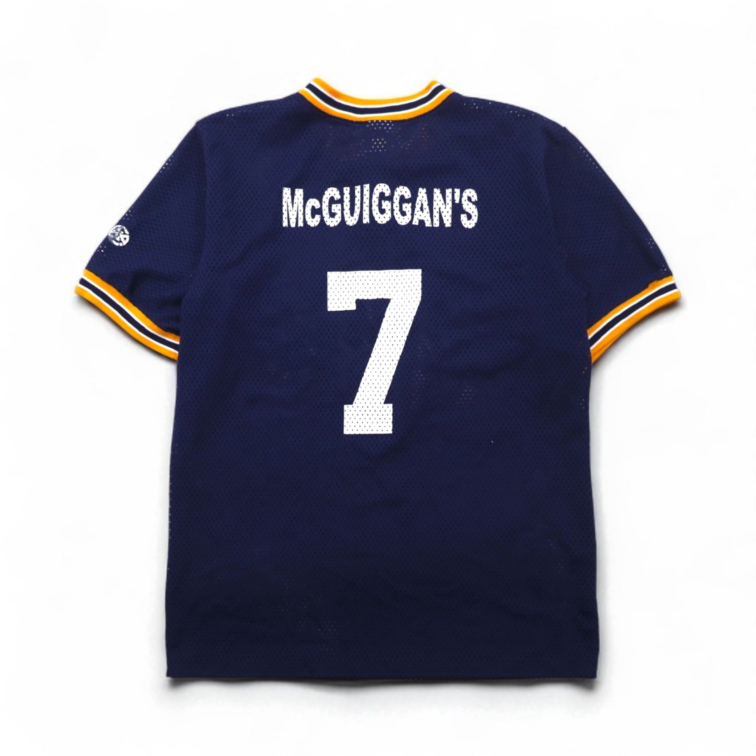 Maglia da gioco in mesh Athletic Knit anni '90, taglia M, blu navy, NCAA Whitman College, numerata, scollo a serafino